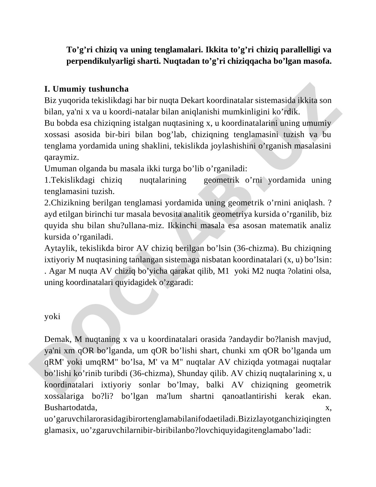 To'g'ri chiziq va uning tenglamalari