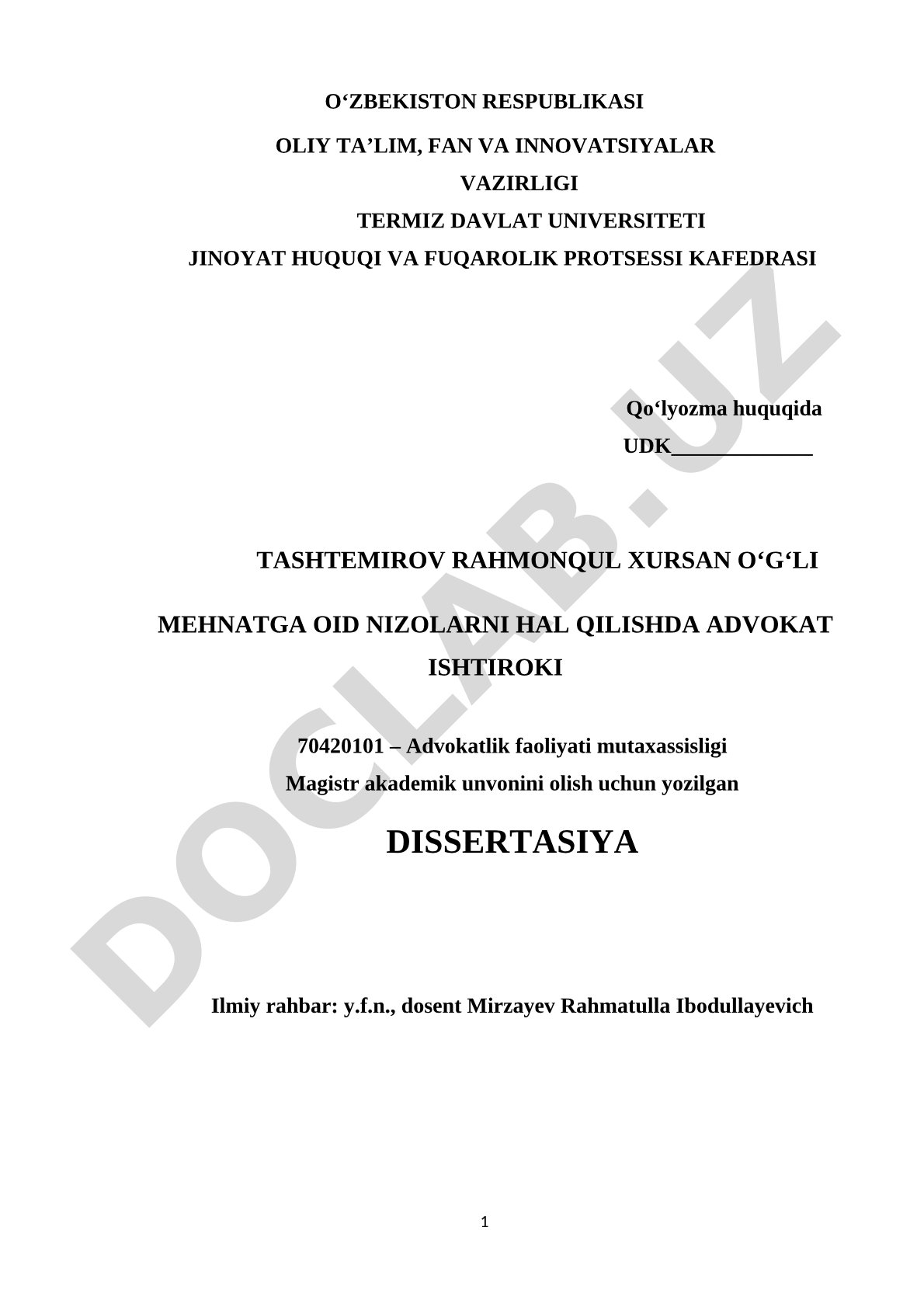 Mehnatga oid nizolarni hal qilishda advokat ishtiroki
