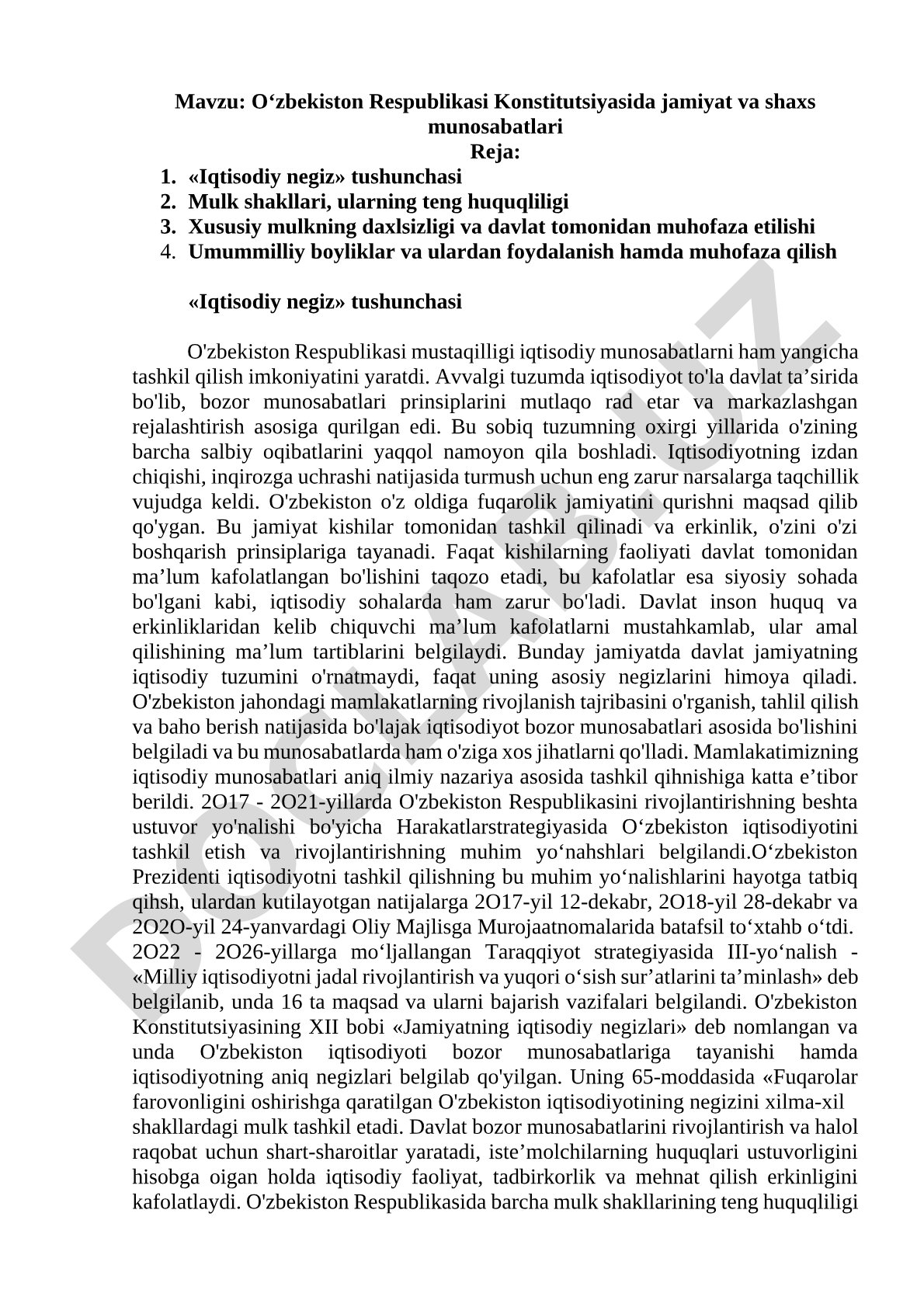 O‘zbekiston Respublikasi Konstitutsiyasida jamiyat va shaxs munosabatlari