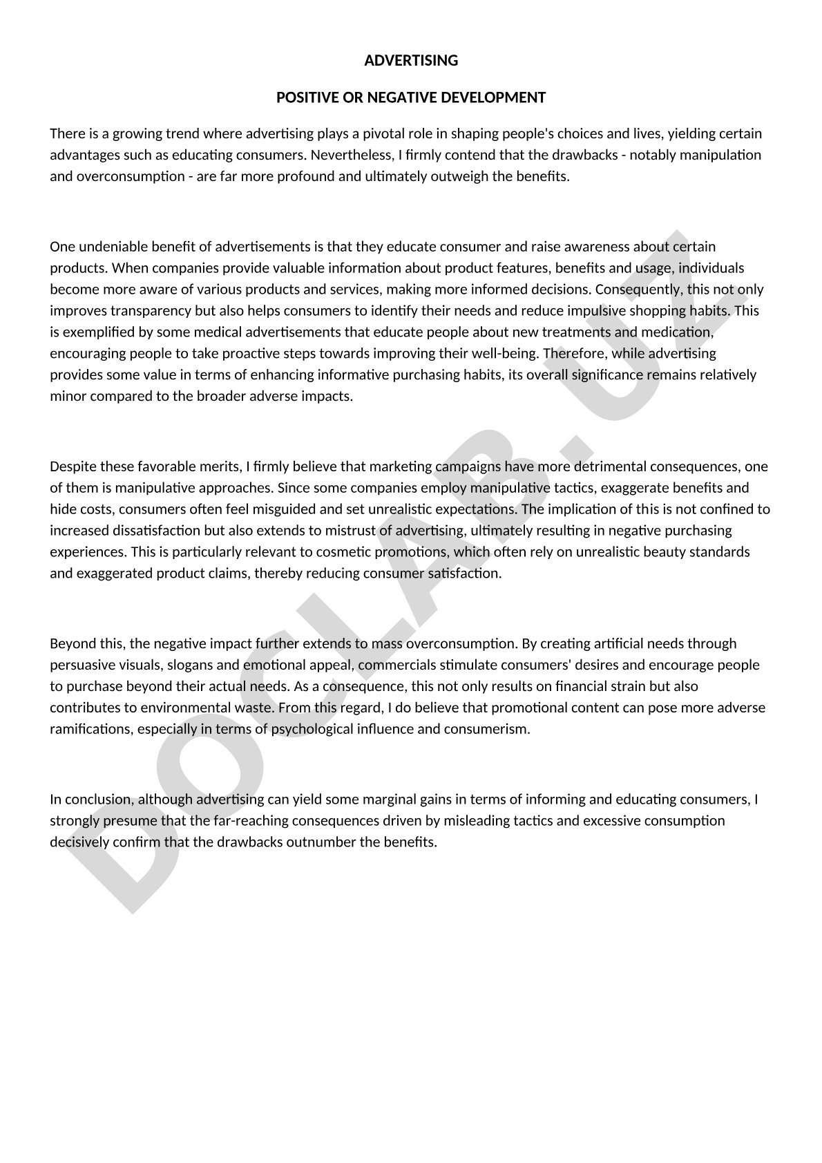 Advertising Positive or Negative Development