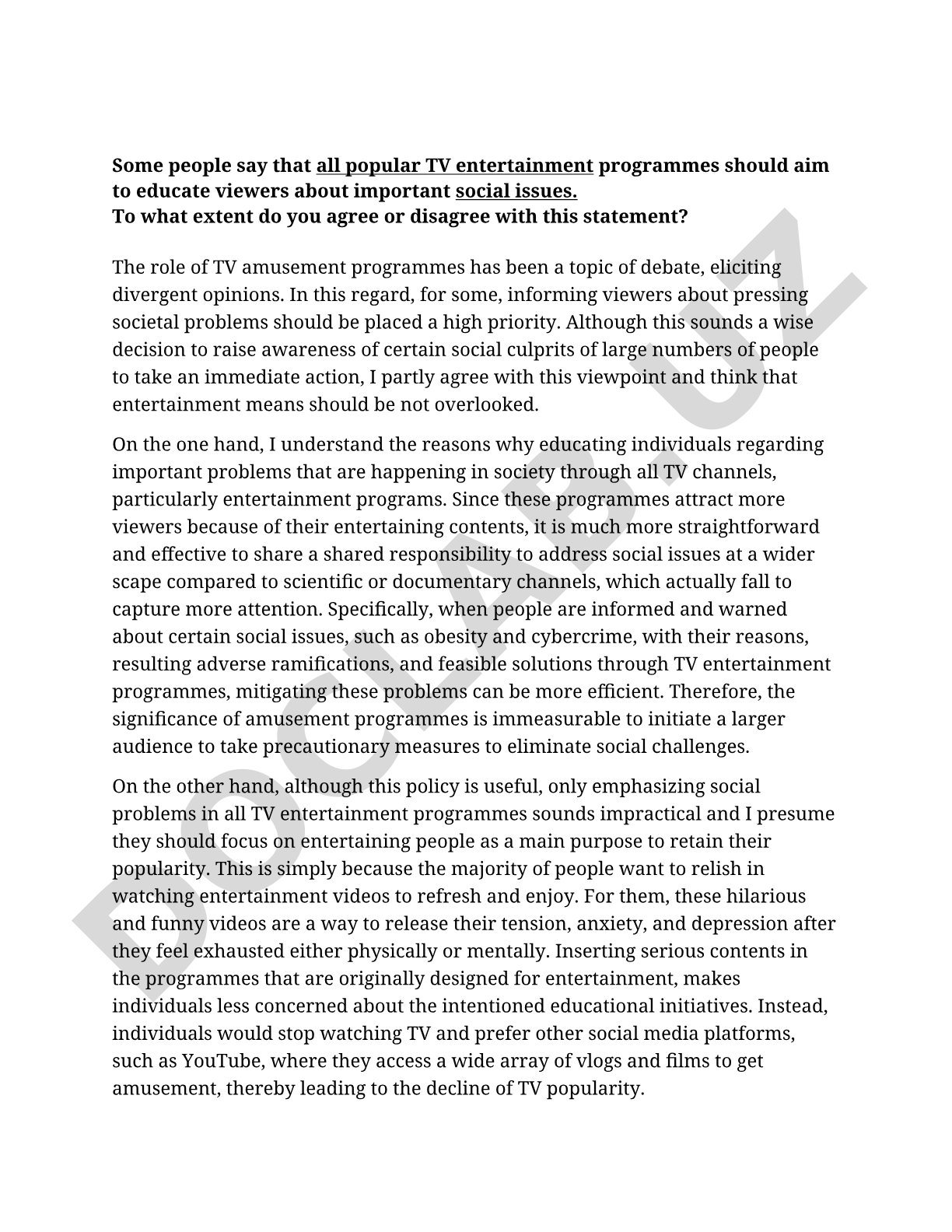 TV entertainment programmes and education about social issues