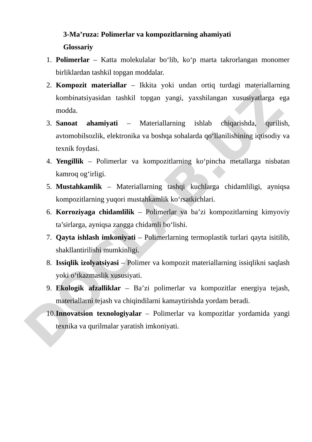 Polimerlar va kompozitlarning ahamiyati