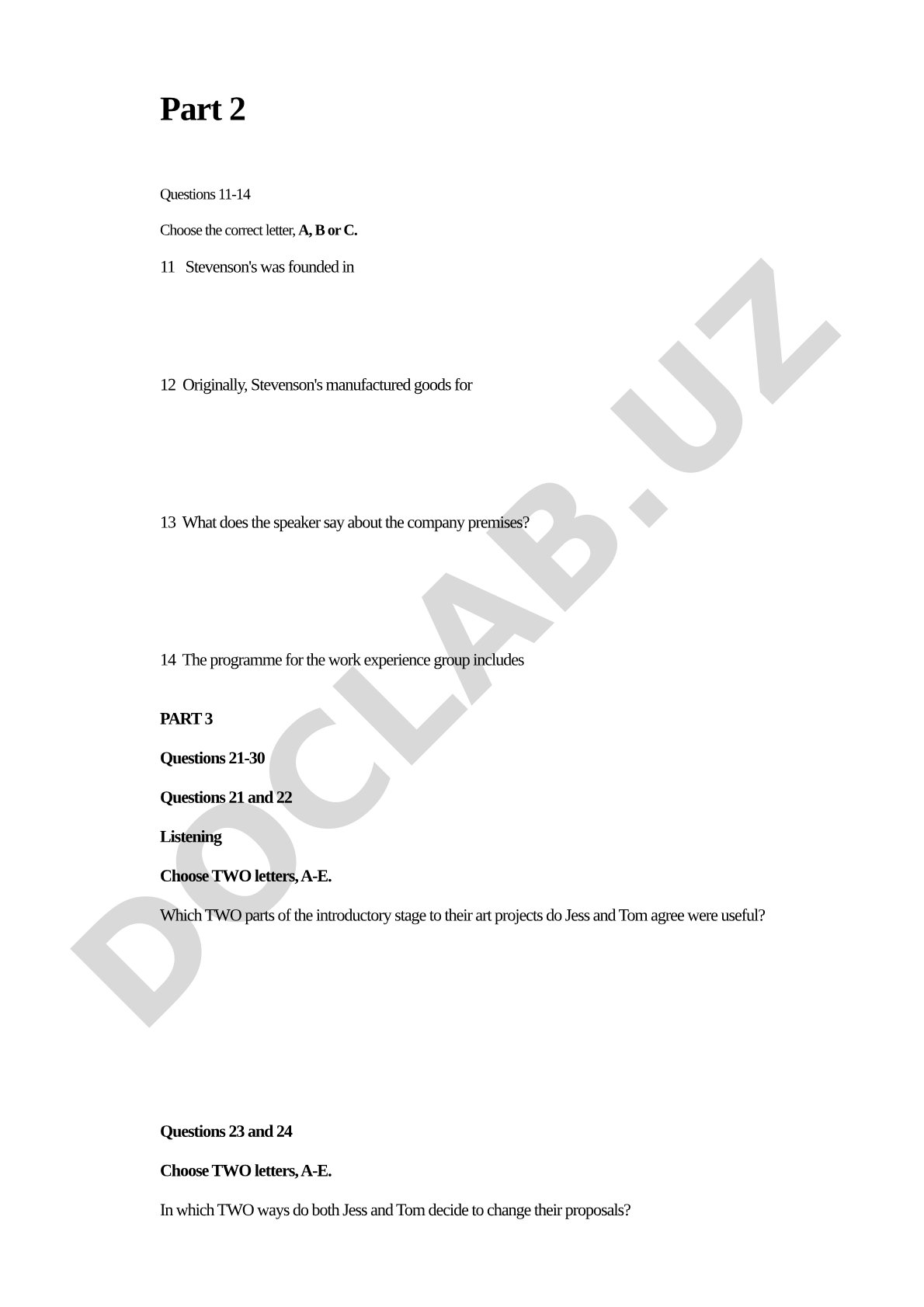 Listening test questions