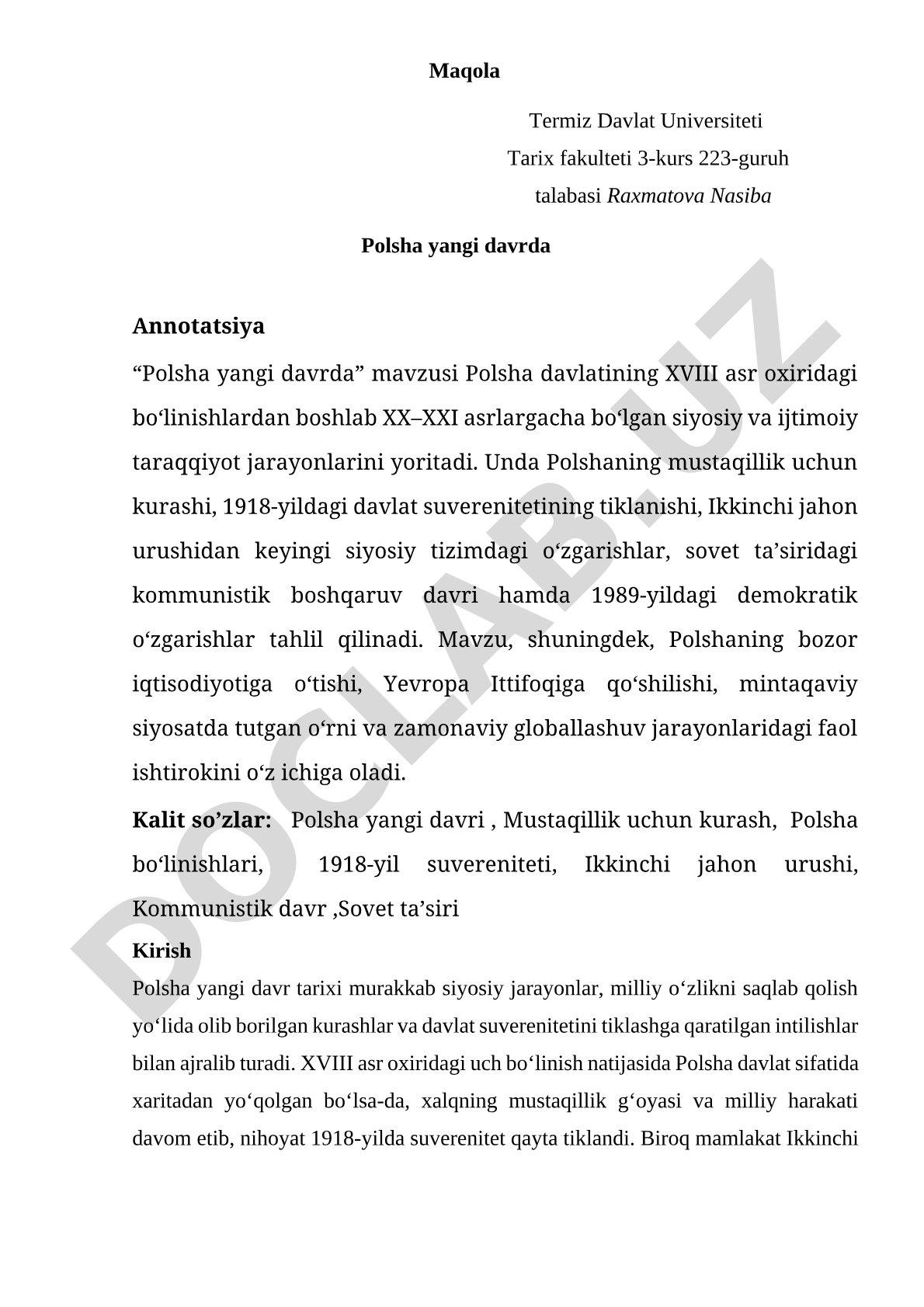 Polsha yangi davrda