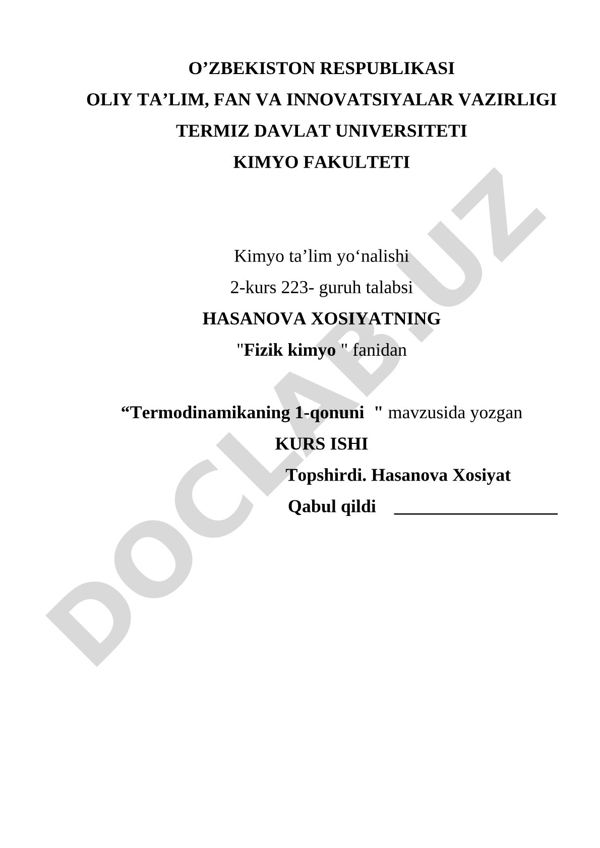 Termodinamikaning 1-qonuni