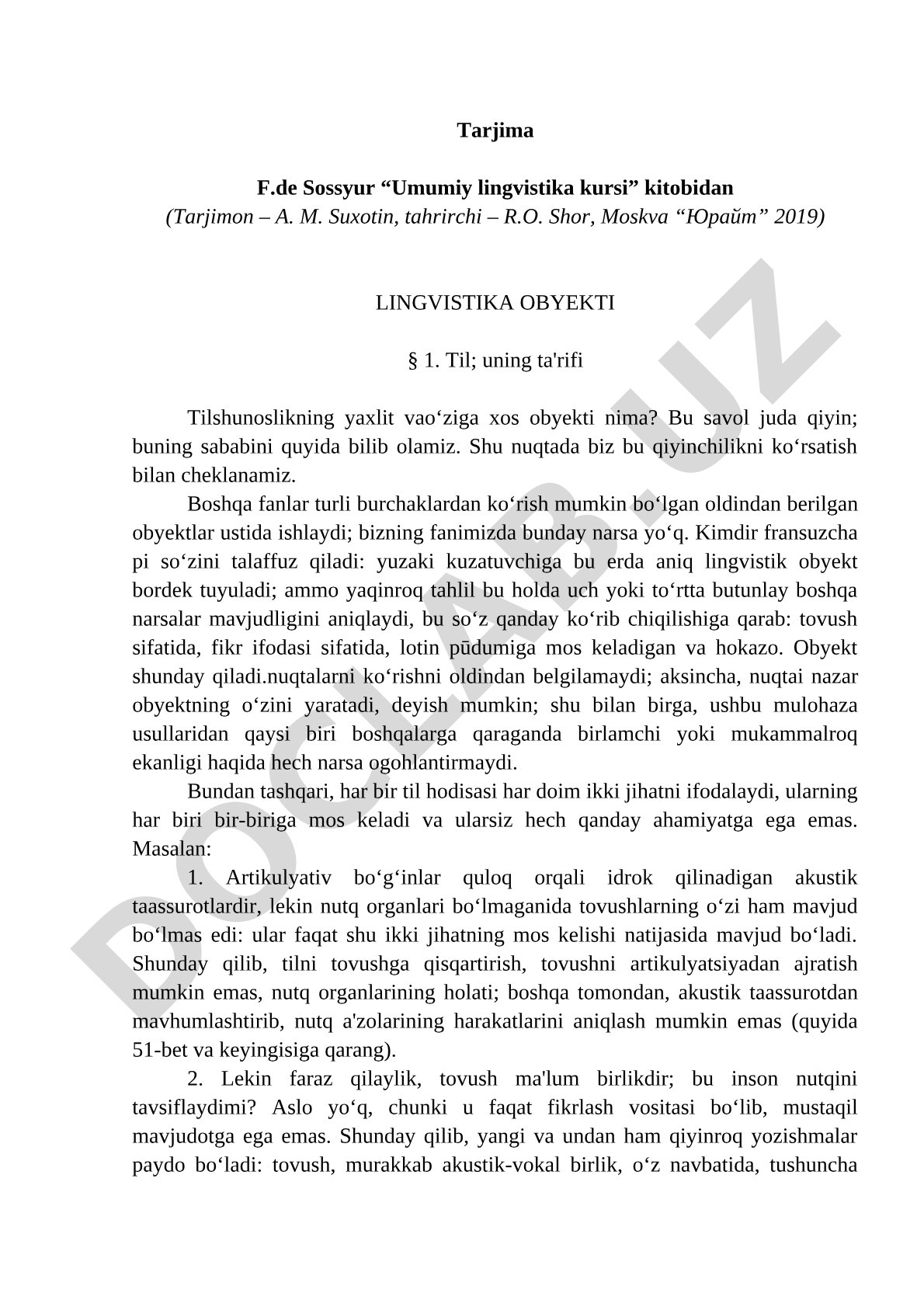 Lingvistika obyekti: til va uning ta'rifi
