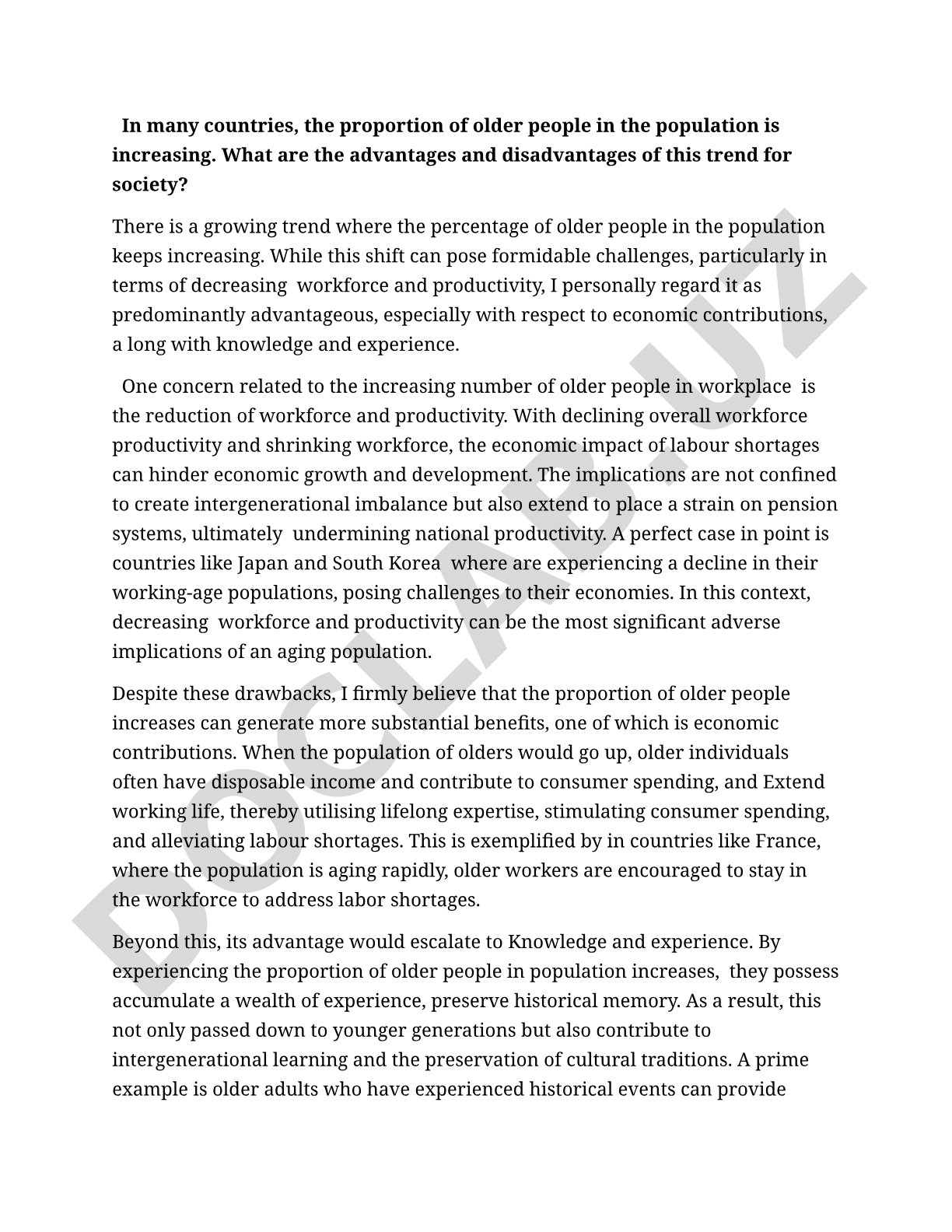 Advantages and disadvantages of an aging population