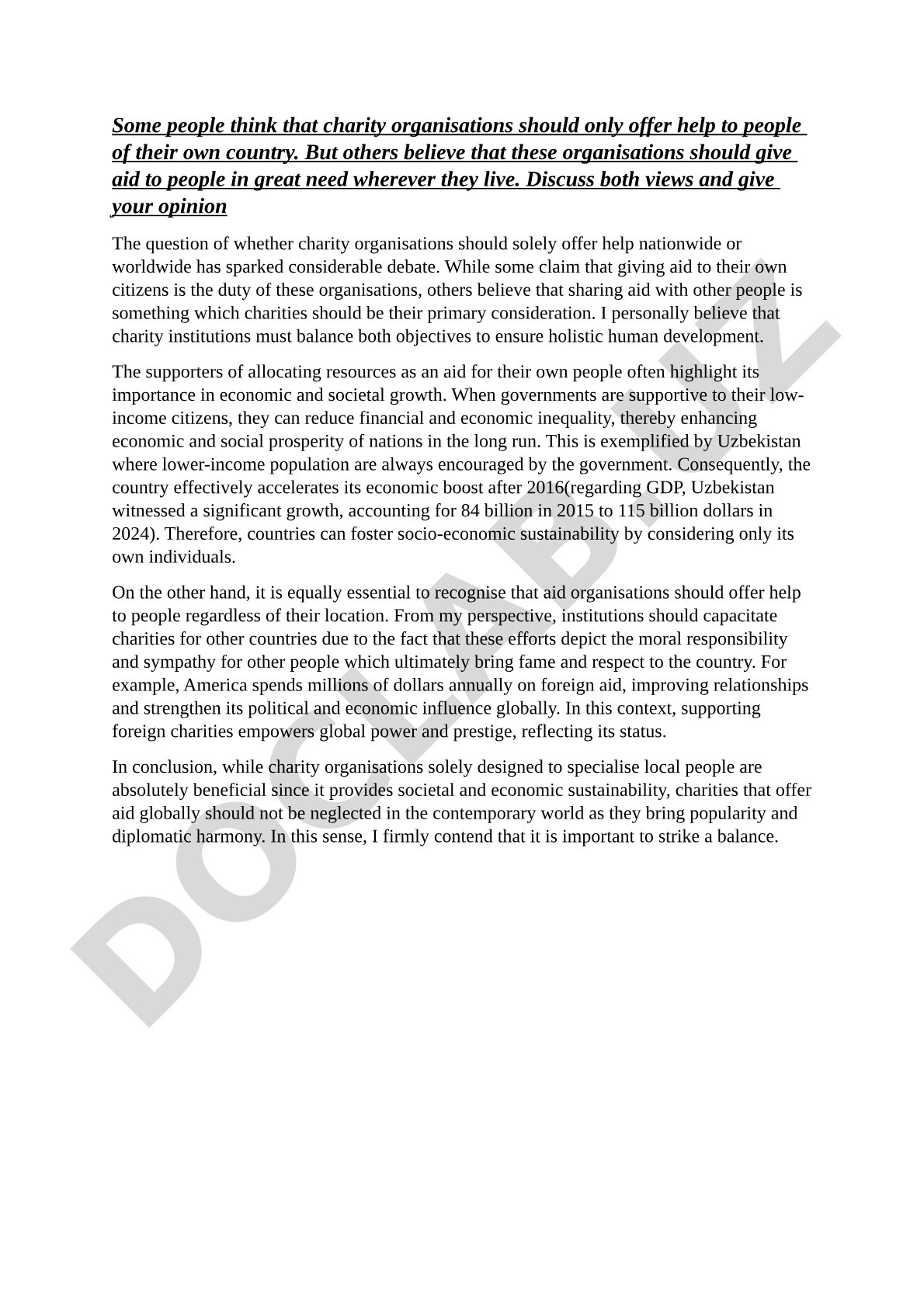 Charity organisations: national vs international aid