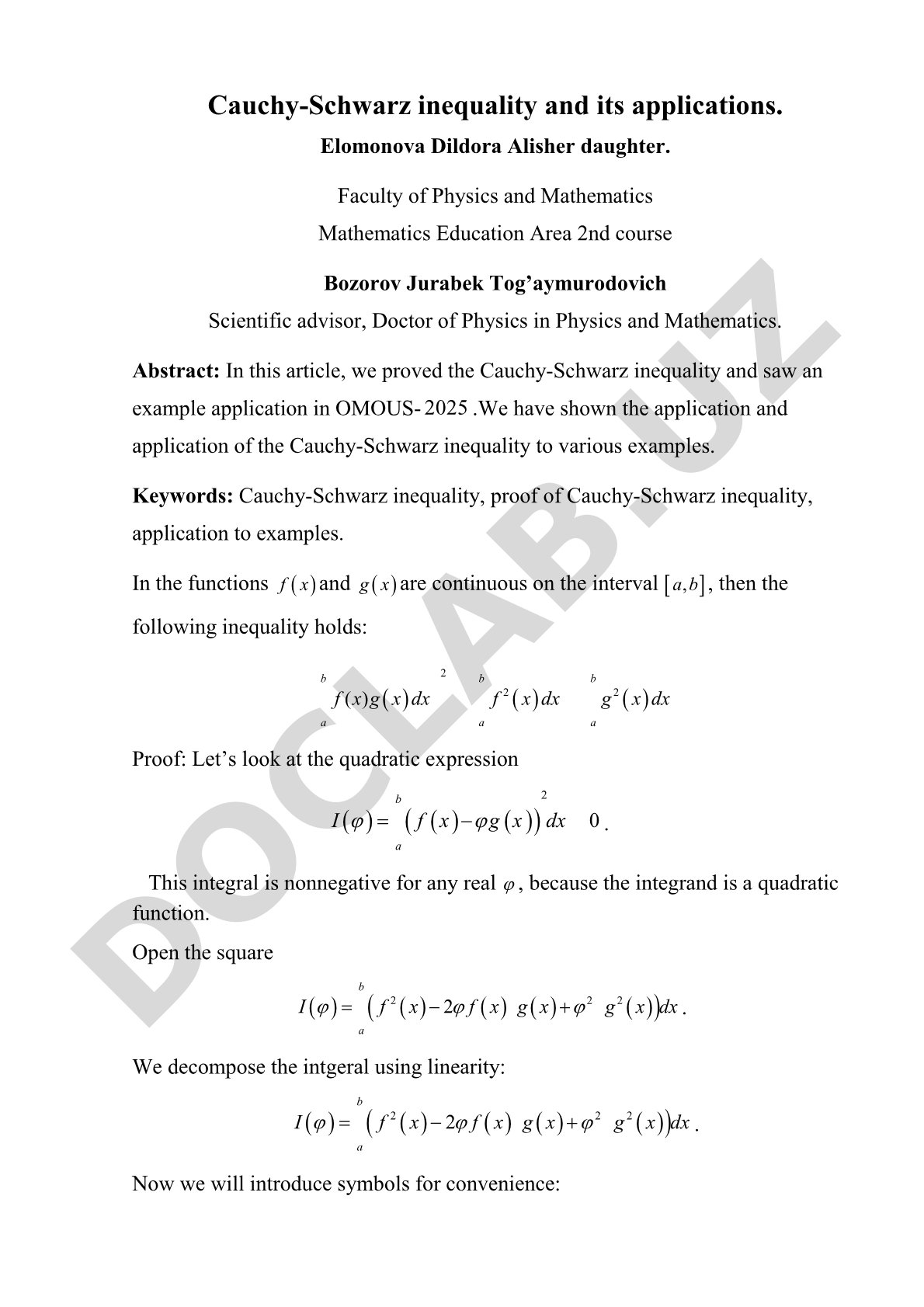 Cauchy-Schwarz inequality and its applications