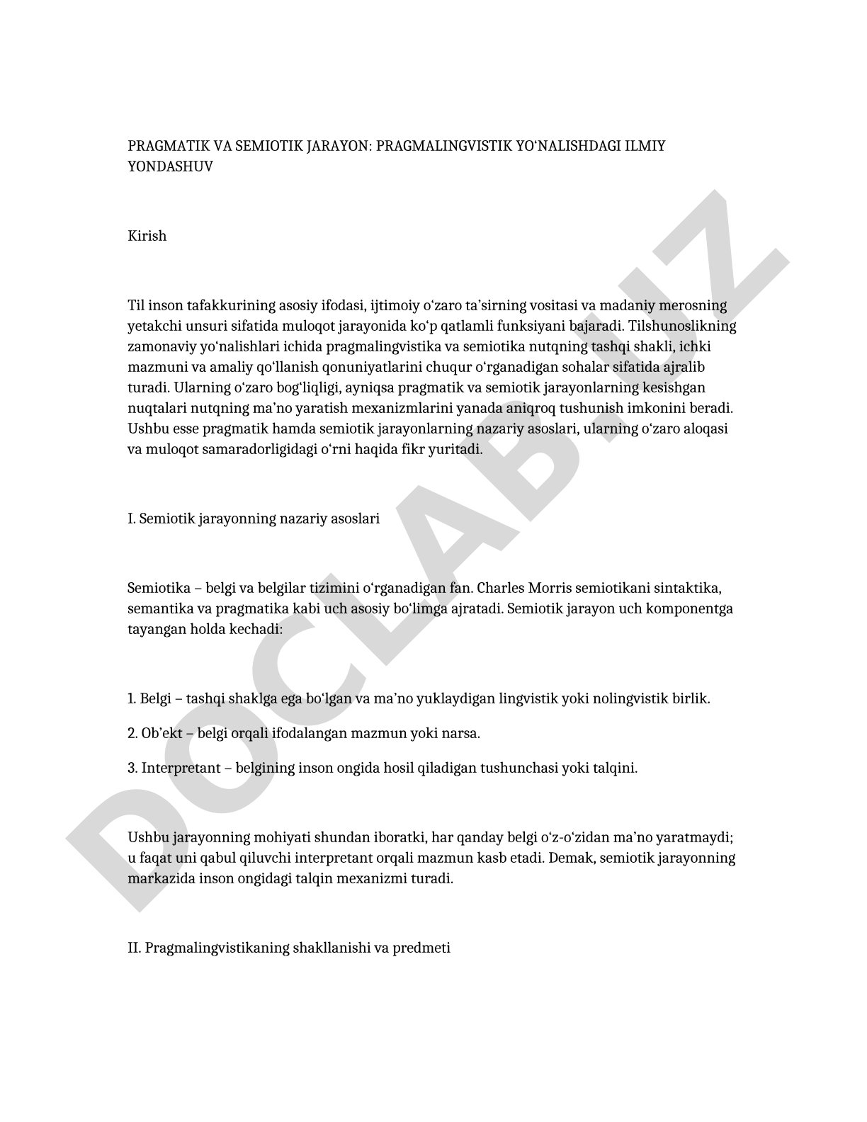 Pragmatik va semiotik jarayon: pragmalingvistik yo‘nalishdagi ilmiy yondashuv