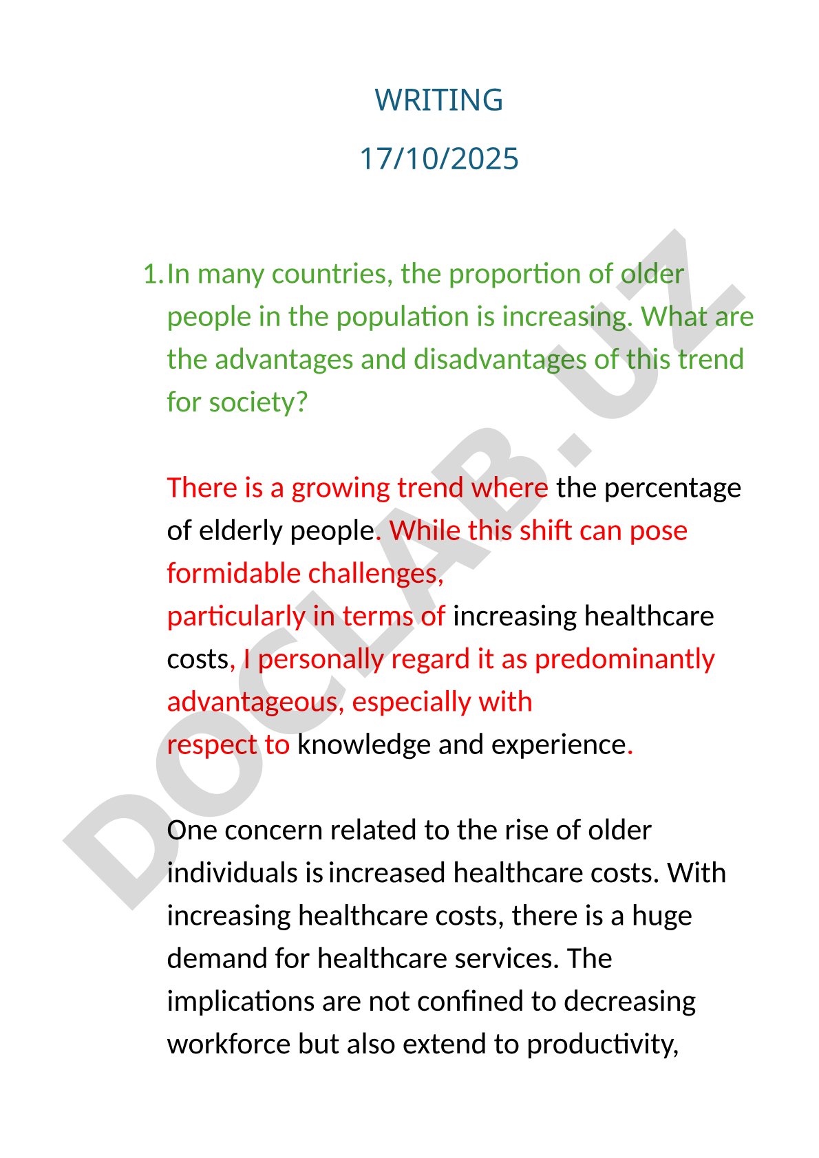 Increasing proportion of older people in population