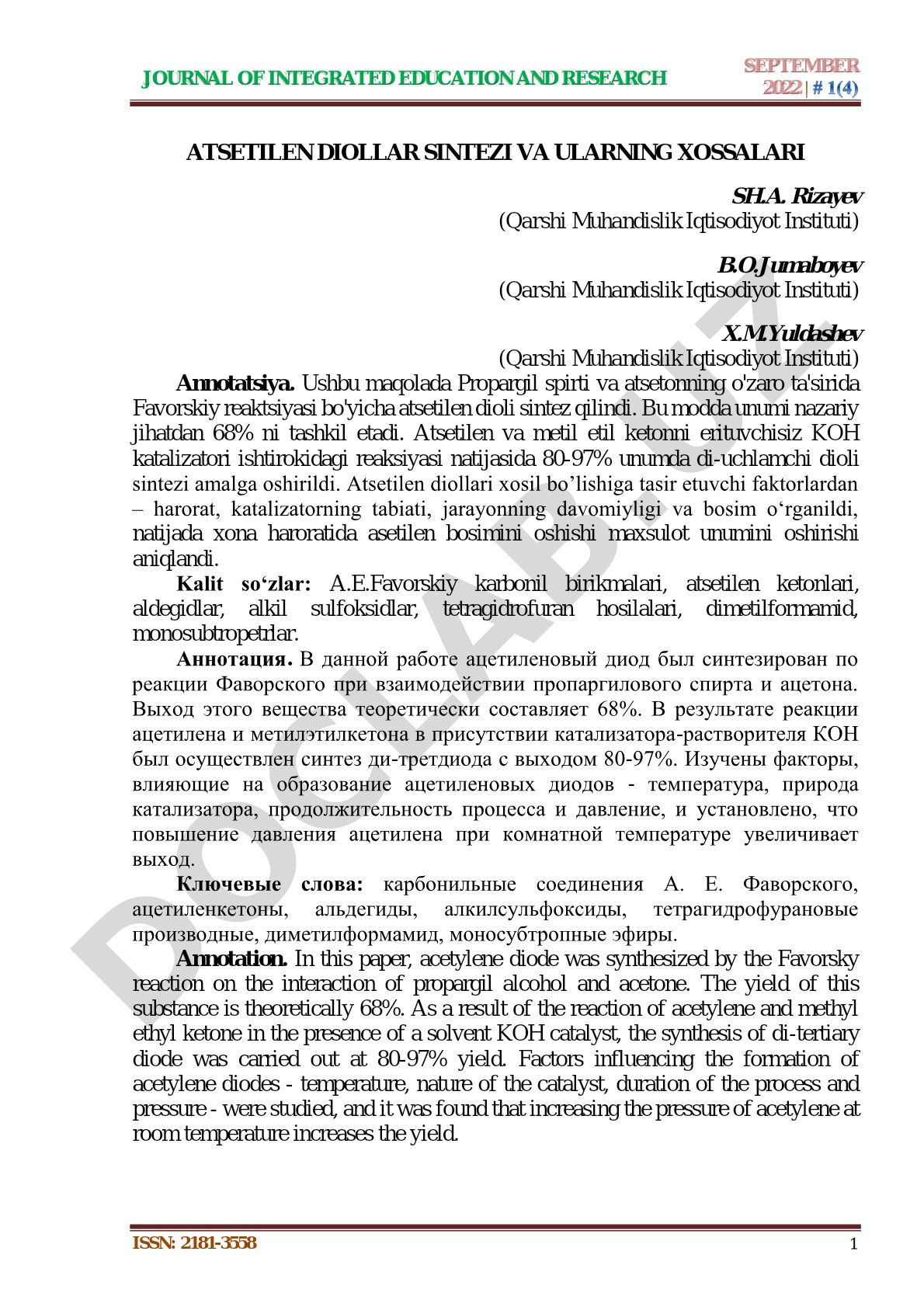 Atsetilen diollar sintezi va ularning xossalari