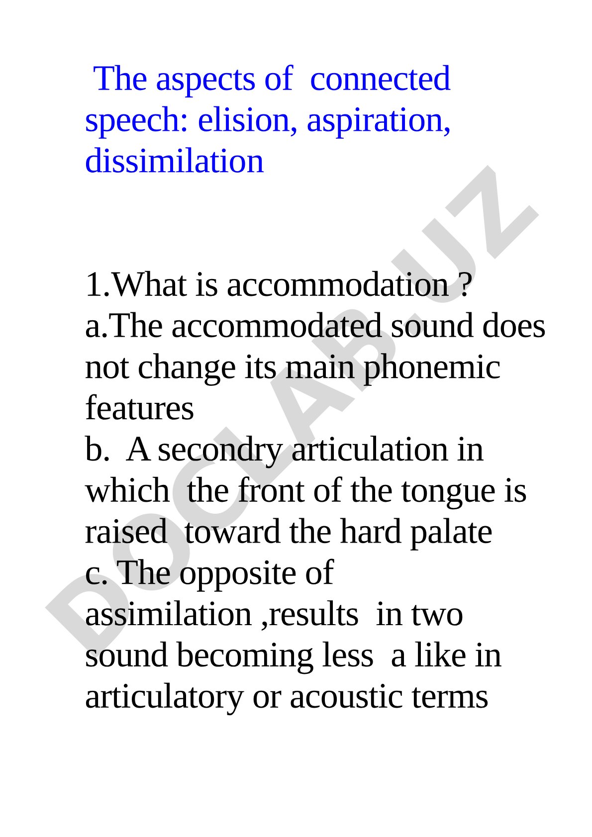 The aspects of connected speech: elision, aspiration, dissimilation