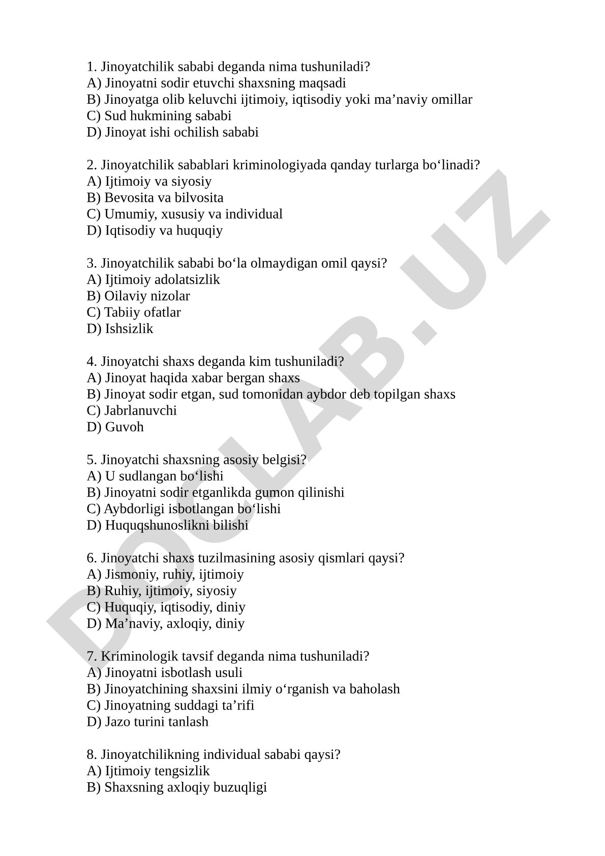 Jinoyatchilik sababi va jinoyatchi shaxs tushunchasi