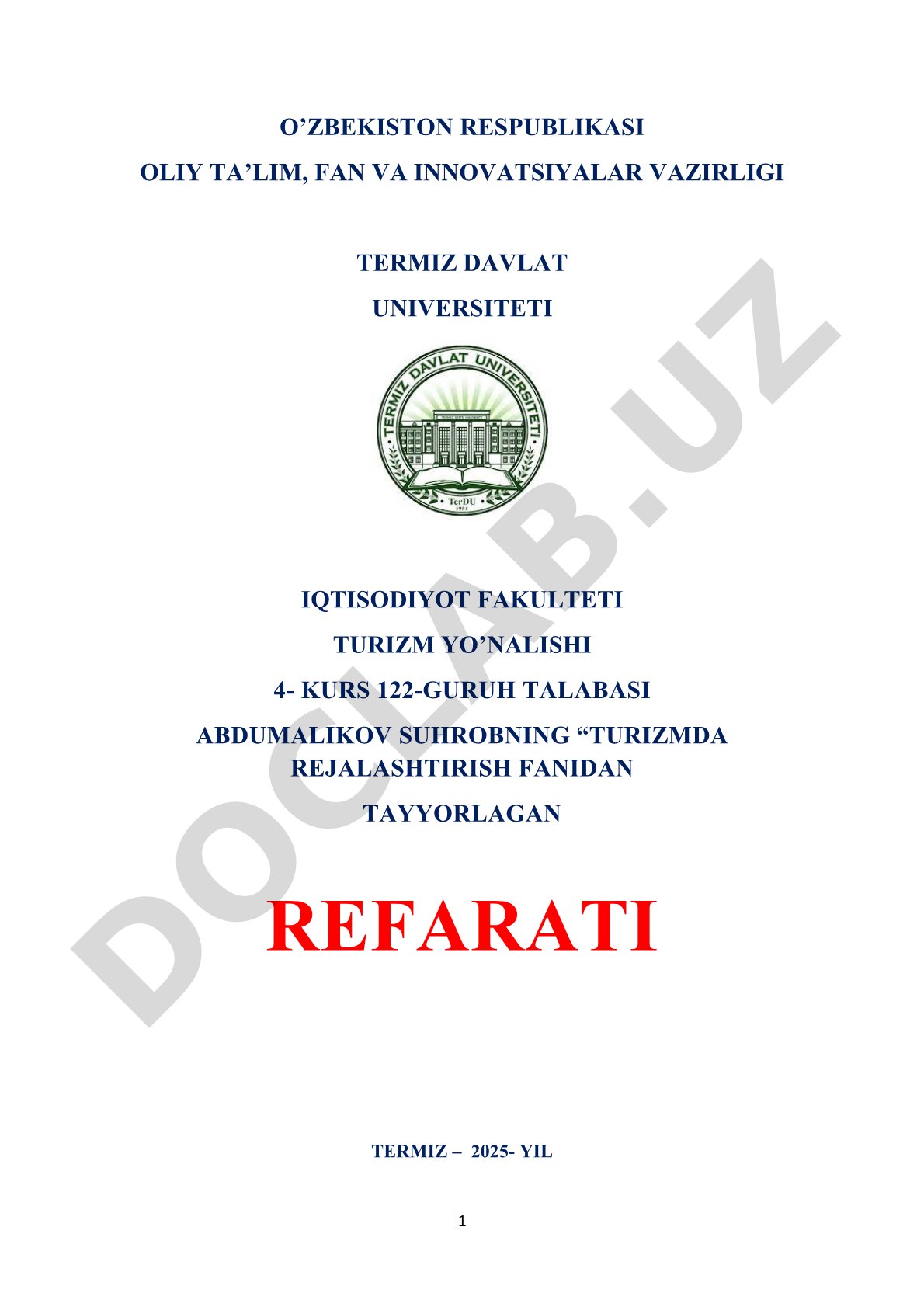 Kreativ turizm tushunchasi va rivojlanish tarixi