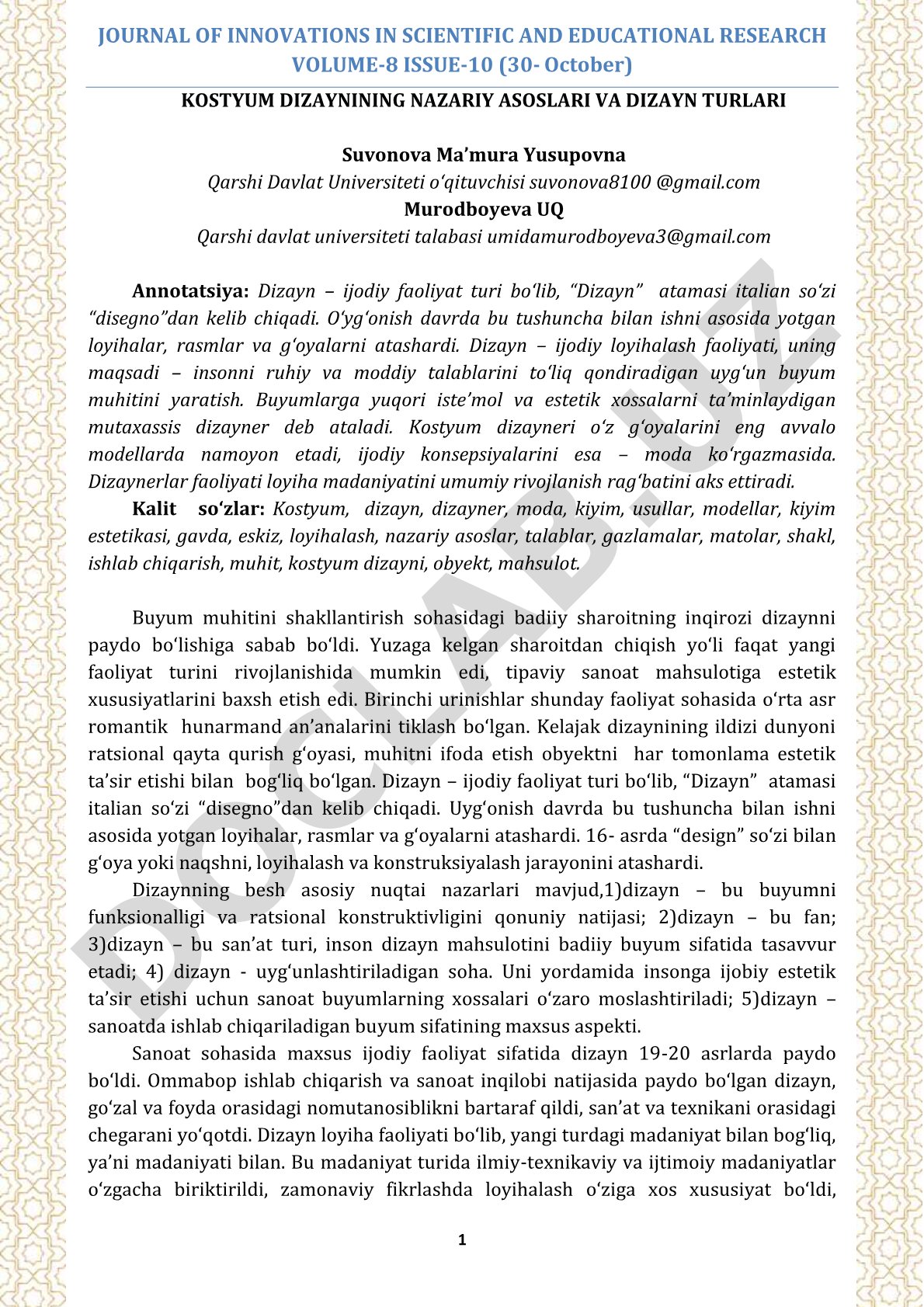Kostyum dizaynining nazariy asoslari va dizayn turlari