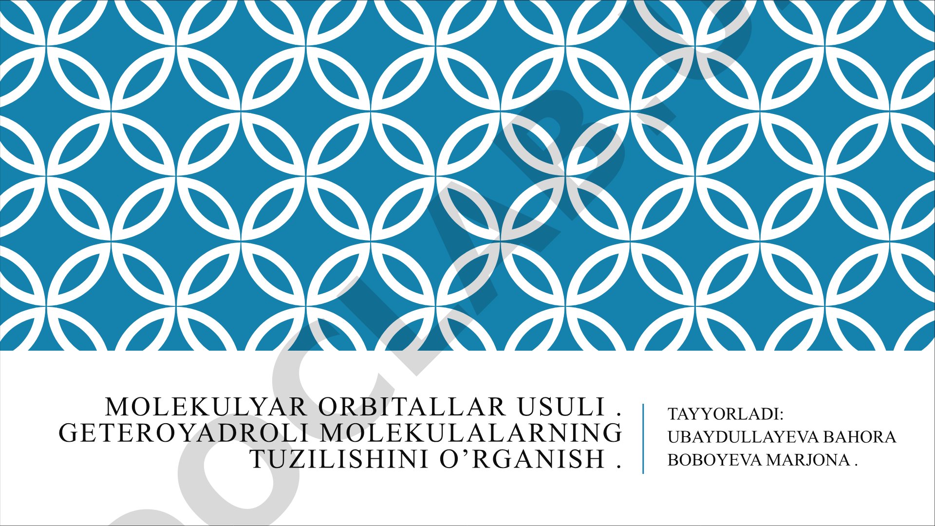 Molekulyar orbitallar usuli. Geteroyadroli molekulalarning tuzilishini o'rganish