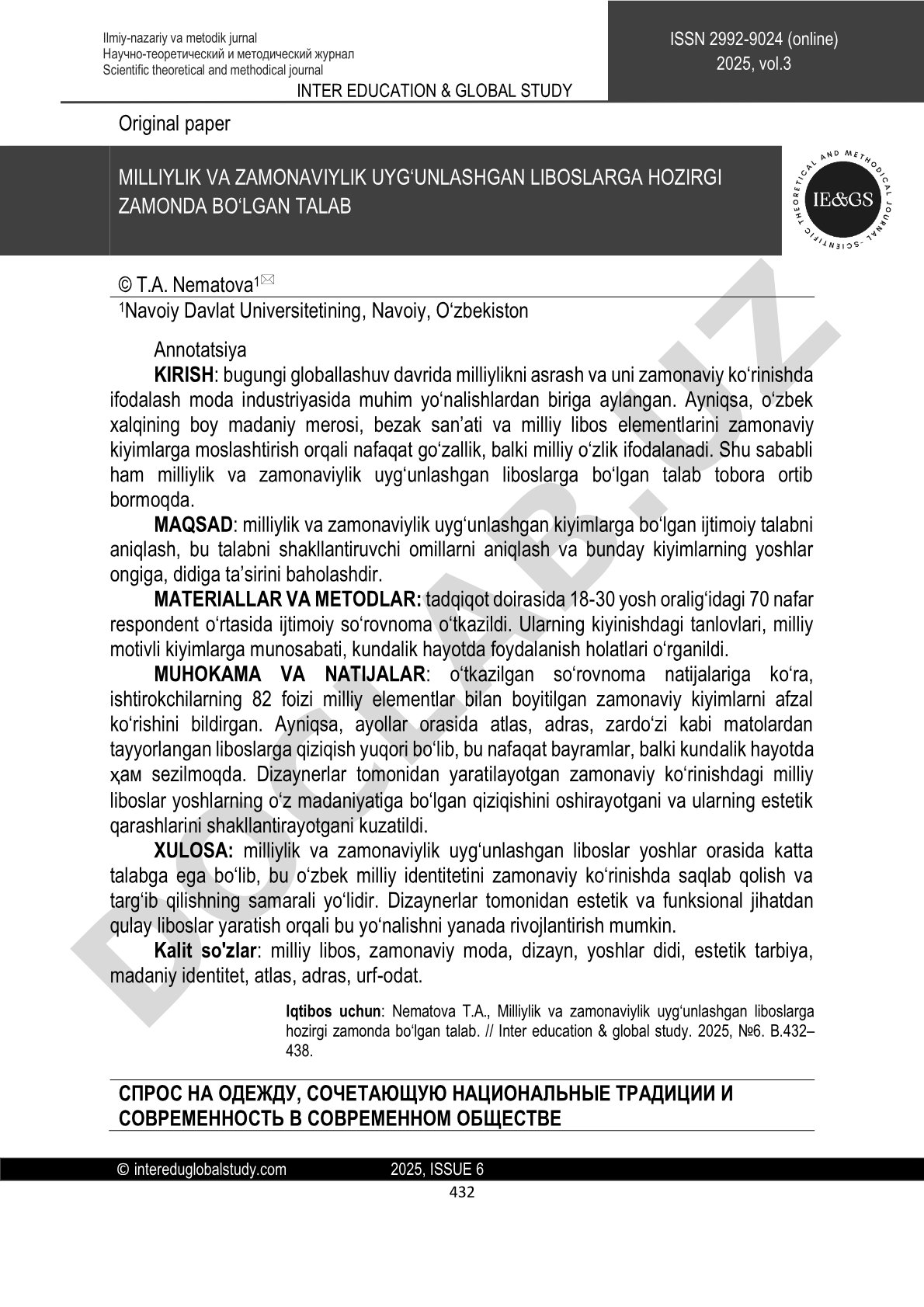 Milliylik va zamonaviylik uyg‘unlashgan liboslarga hozirgi zamonda bo‘lgan talab