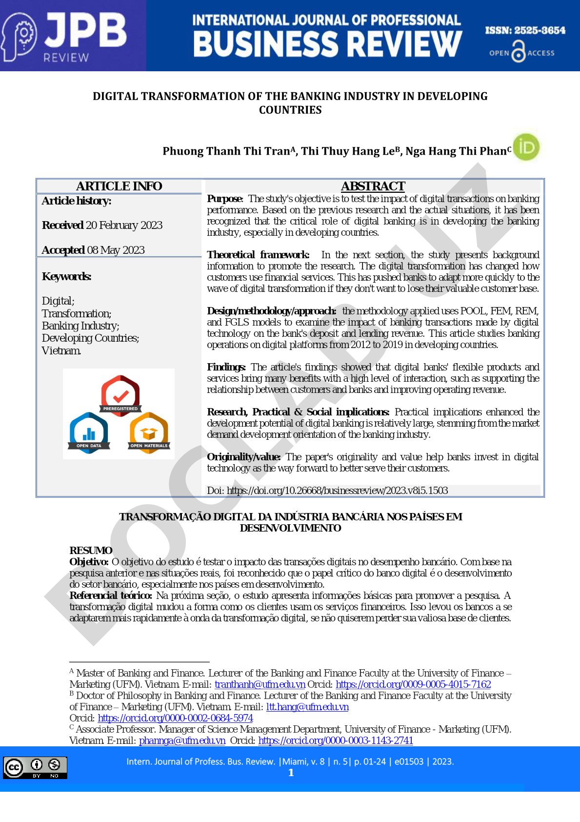 Digital Transformation of the Banking Industry in Developing Countries