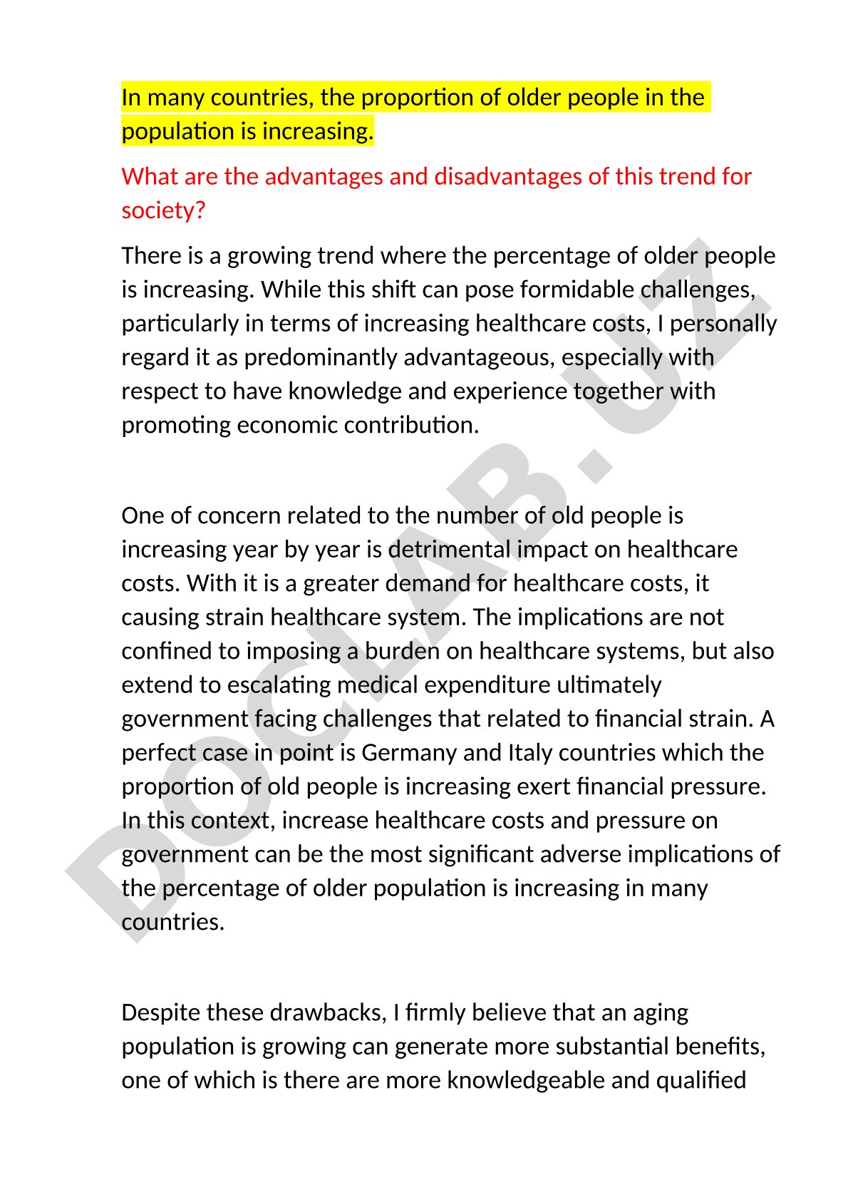 Advantages and disadvantages of increasing older population