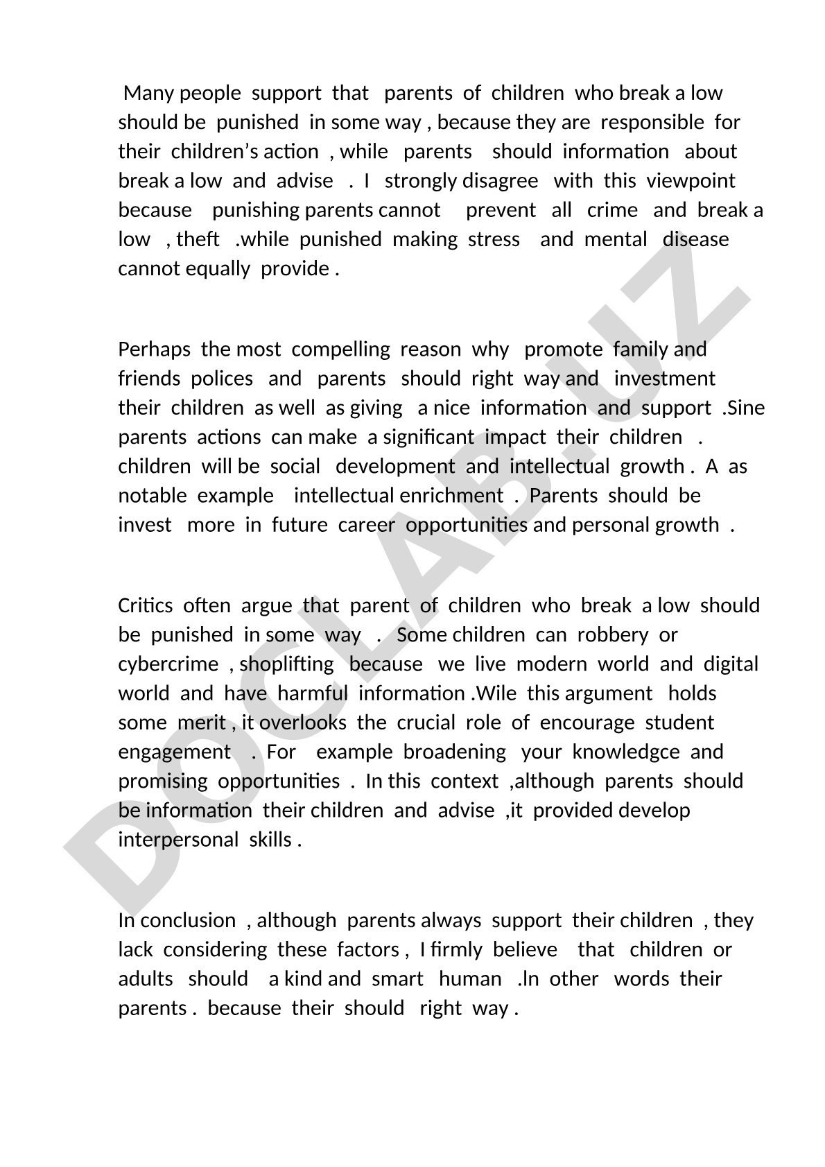 Parents' responsibility for children's crimes