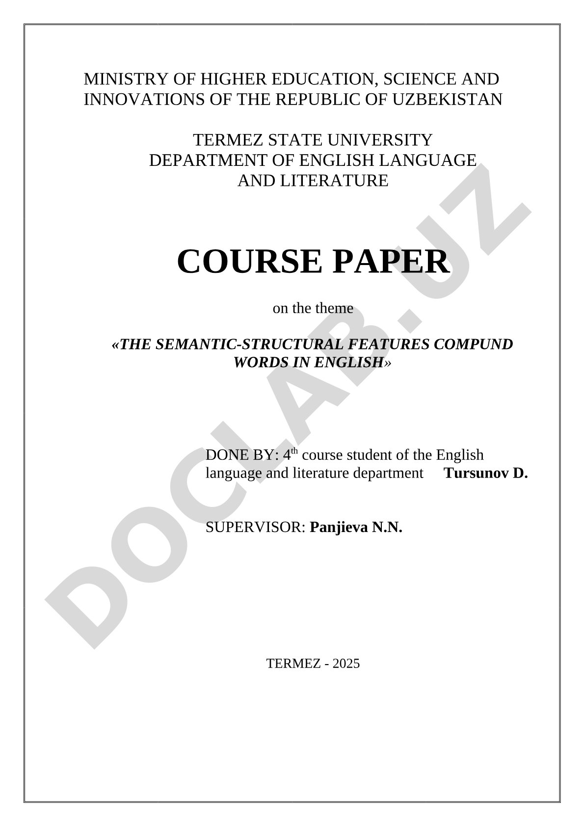 THE SEMANTIC-STRUCTURAL FEATURES COMPUND WORDS IN ENGLISH