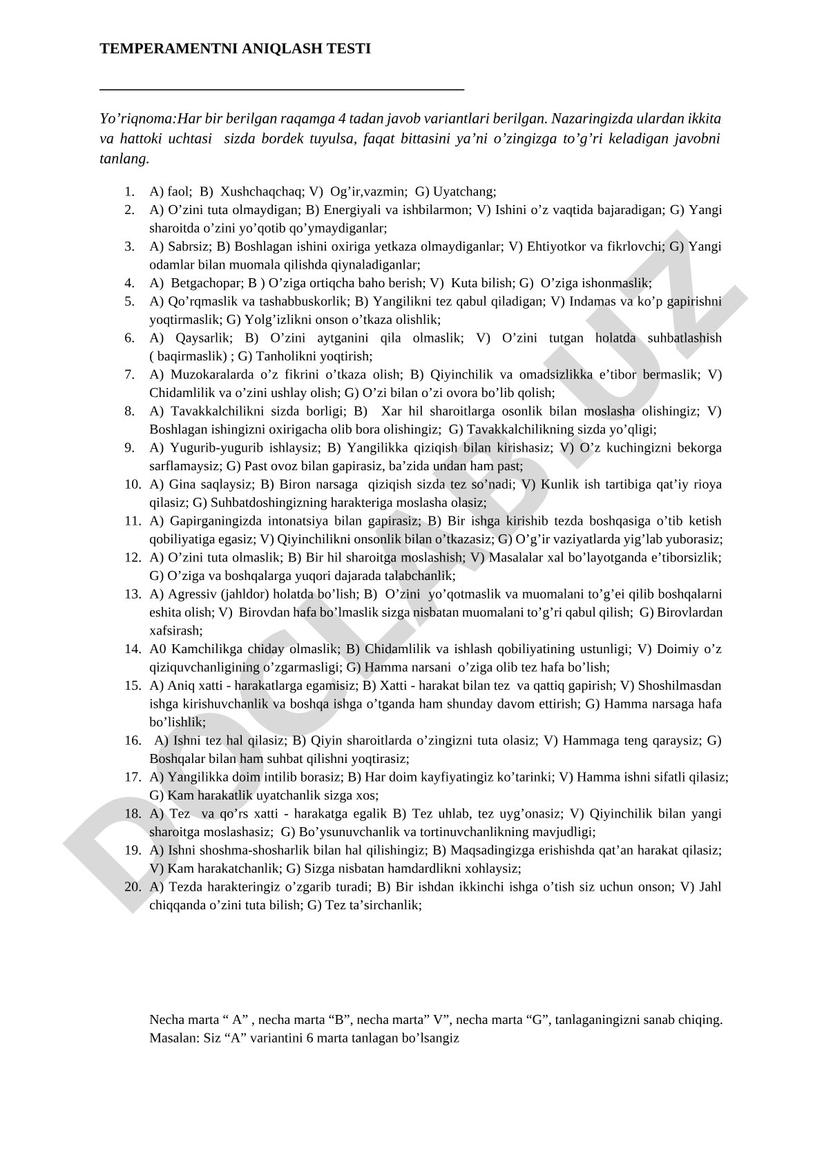 Temperamentni aniqlash testi