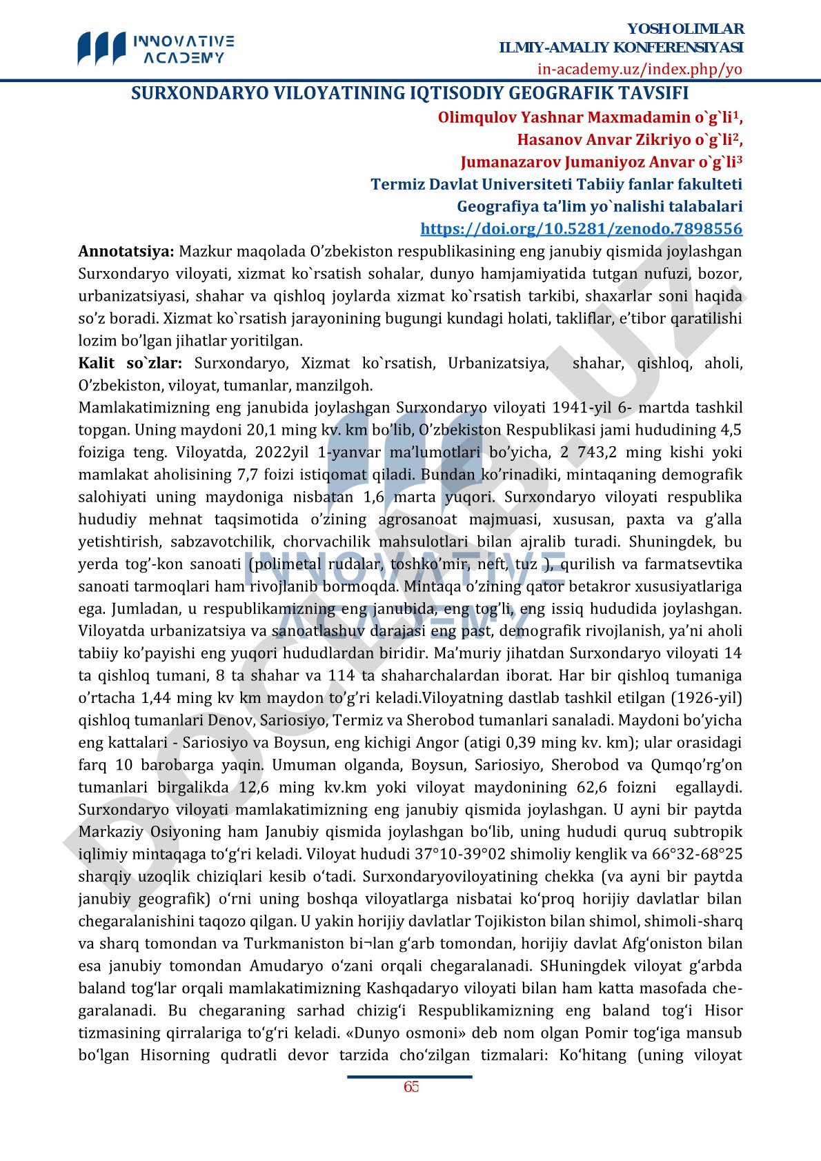 Surxondaryo viloyatining iqtisodiy geografik tavsifi