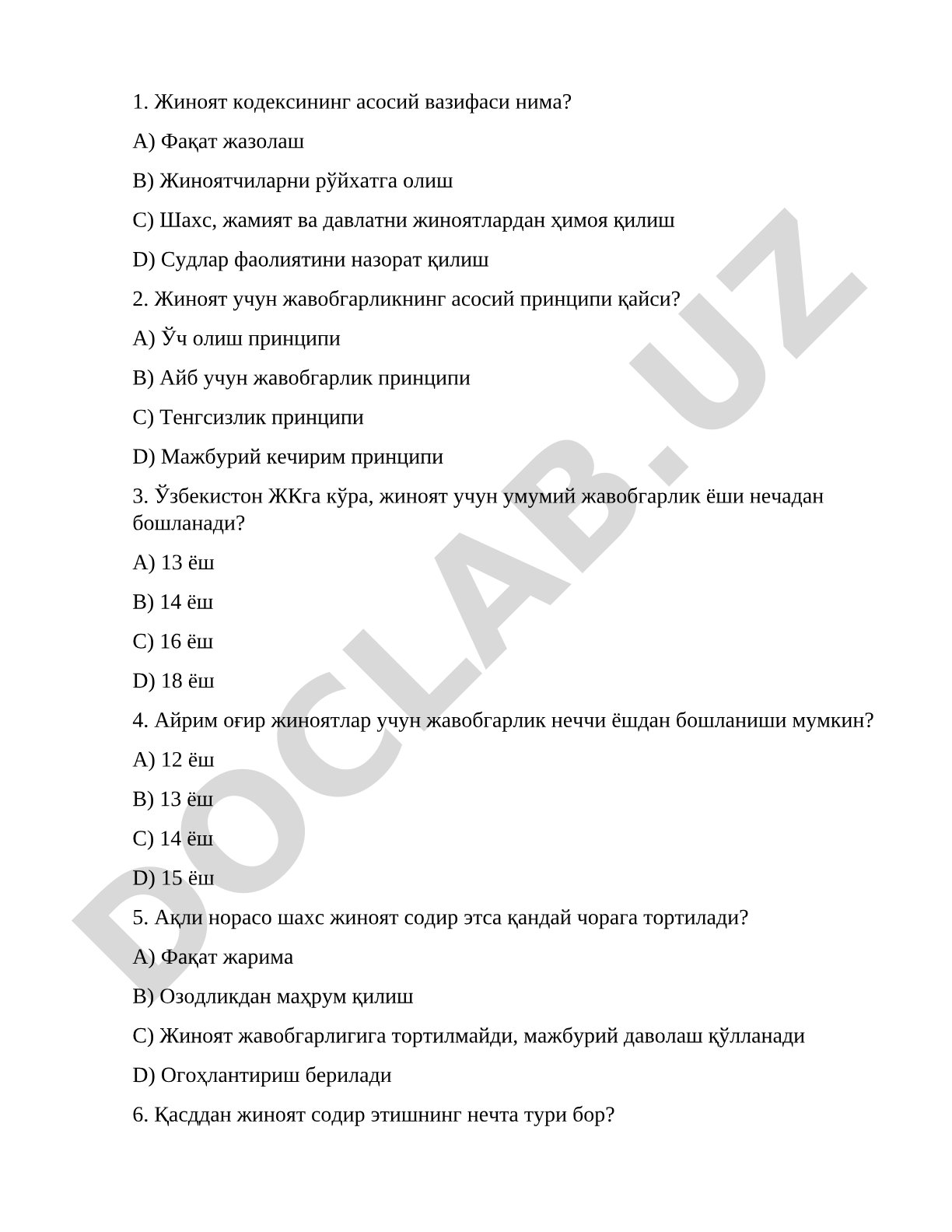 Жиноят кодексининг асосий вазифаси ва жавобгарлик принциплари