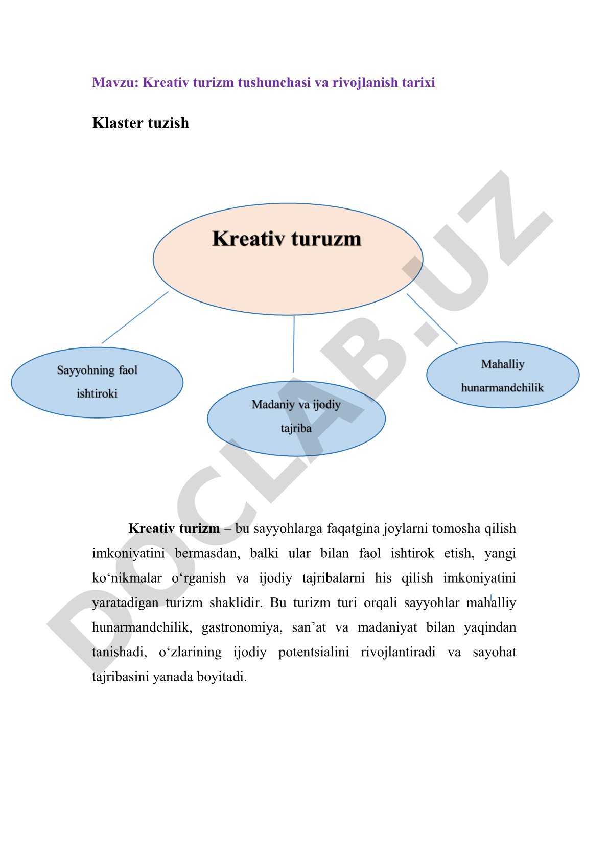 Kreativ turizm tushunchasi va rivojlanish tarixi