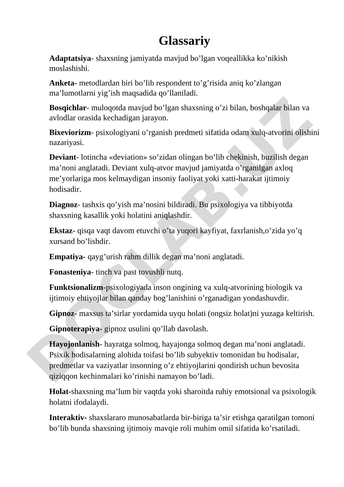 Glassariy: Psixologik atamalar lug'ati