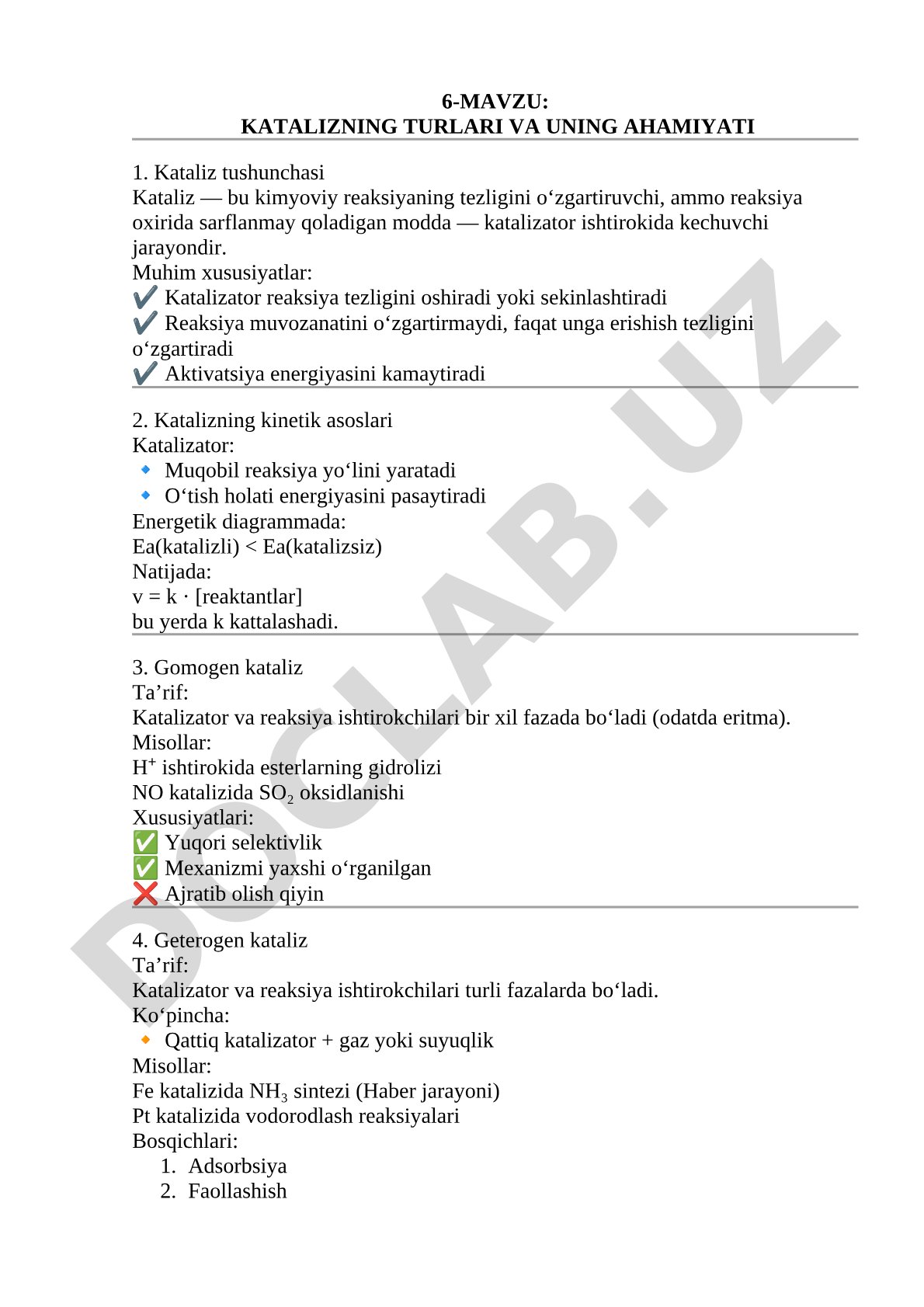 Katalizning turlari va uning ahamiyati