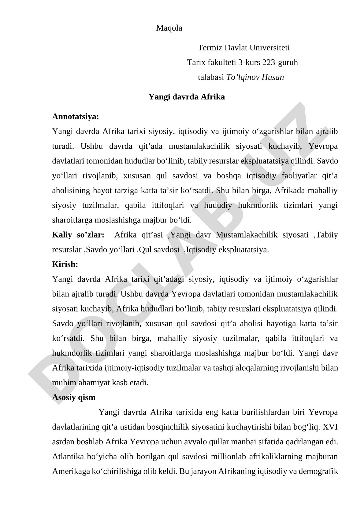 Yangi davrda Afrika