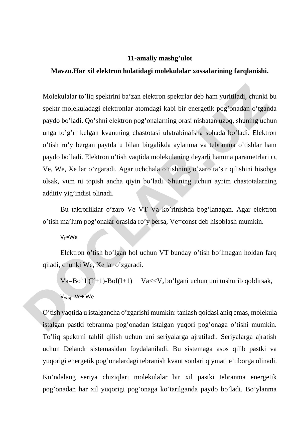 Har xil elektron holatidagi molekulalar xossalarining farqlanishi