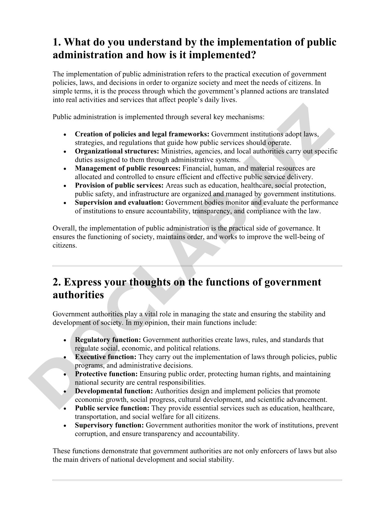 Implementation of Public Administration
