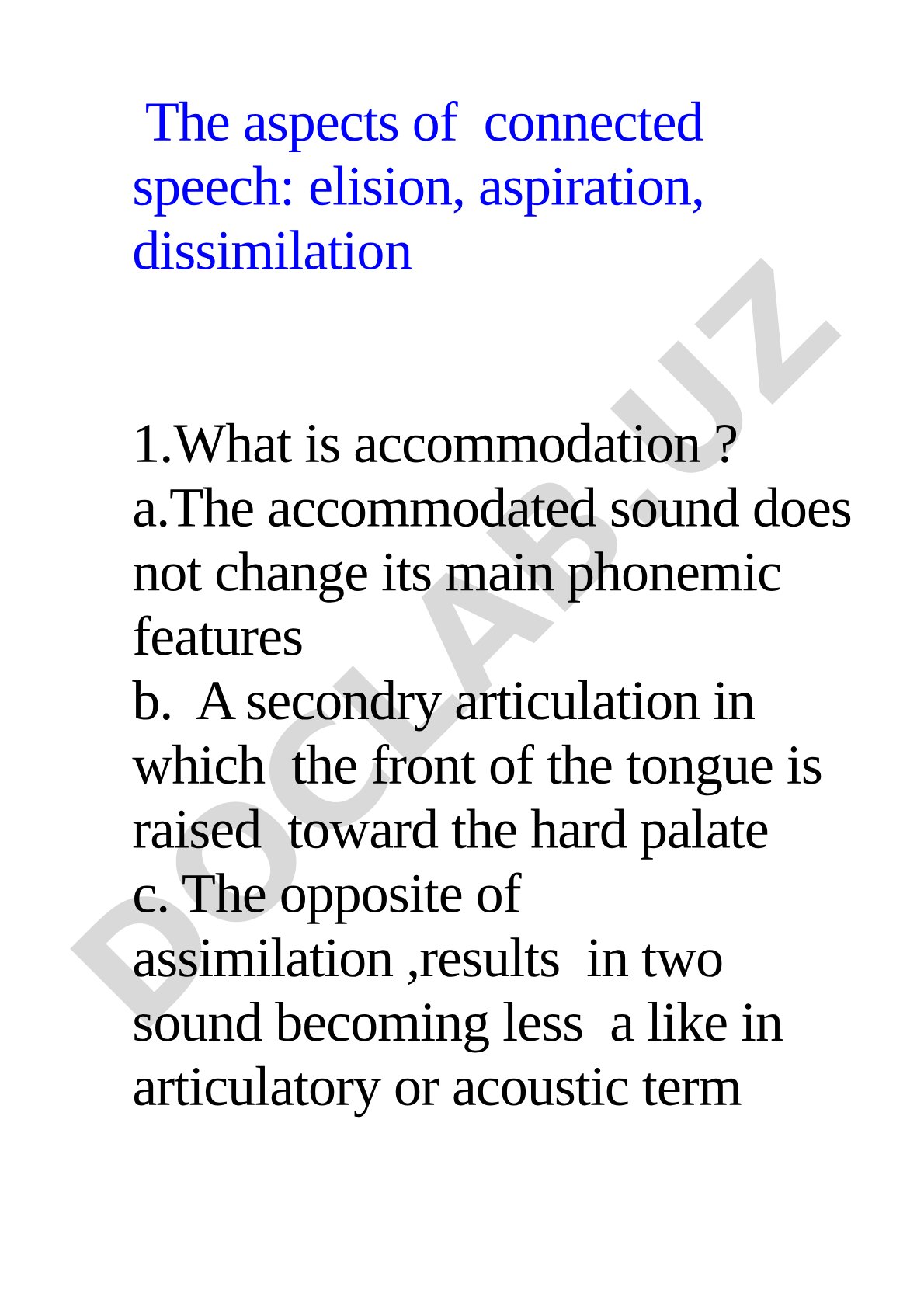 The aspects of connected speech: elision, aspiration, dissimilation