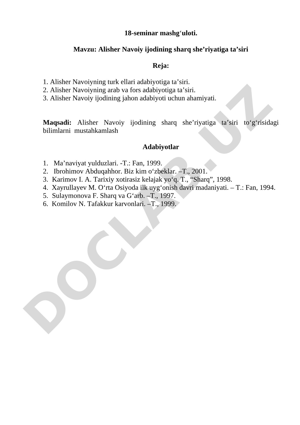 Alisher Navoiy ijodining sharq she’riyatiga ta’siri