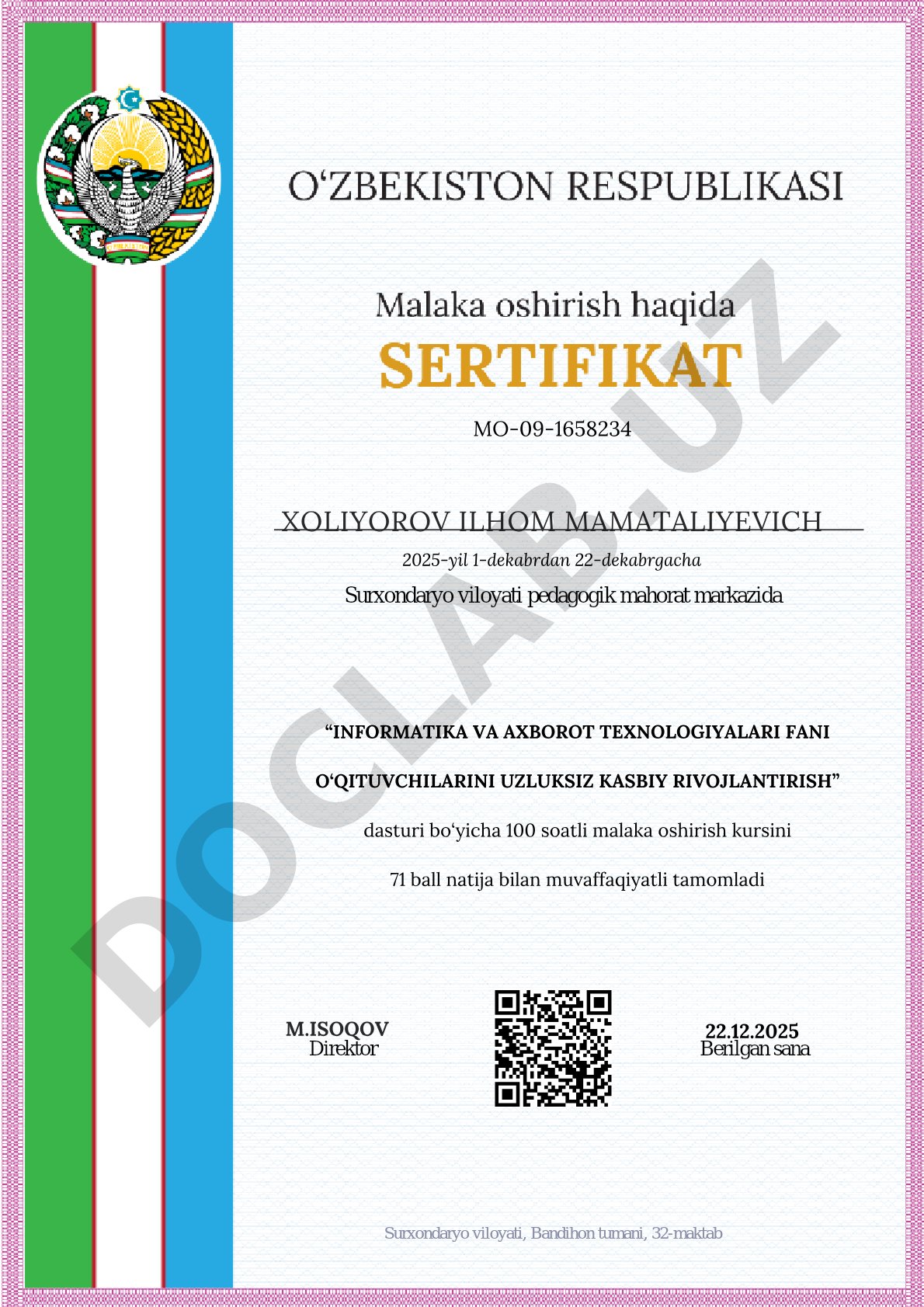 Informatika va axborot texnologiyalari fani o‘qituvchilarini uzluksiz kasbiy rivojlantirish