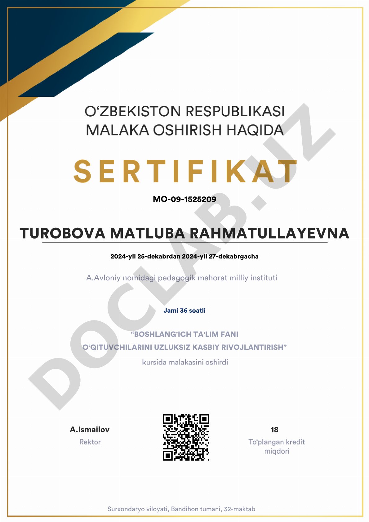 Boshlang'ich ta'lim fani o'qituvchilarini uzluksiz kasbiy rivojlantirish