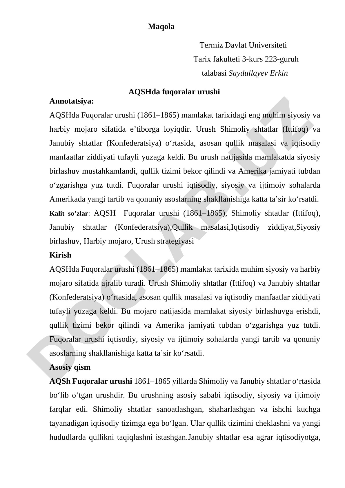 AQSHda fuqoralar urushi