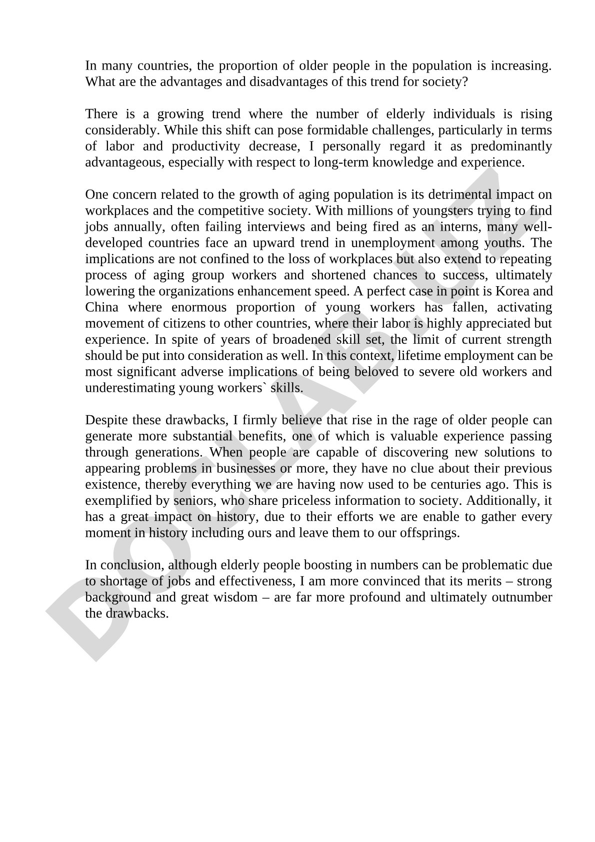 Advantages and disadvantages of aging population