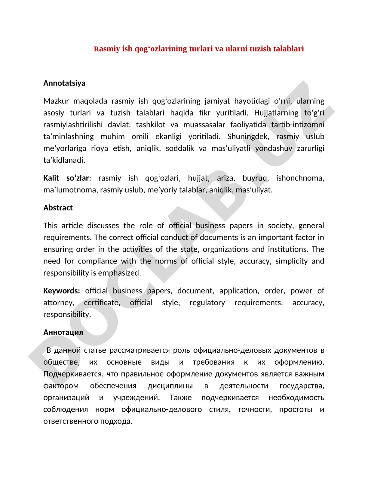 Rasmiy ish qog'ozlarining turlari va ularni tuzish talablari