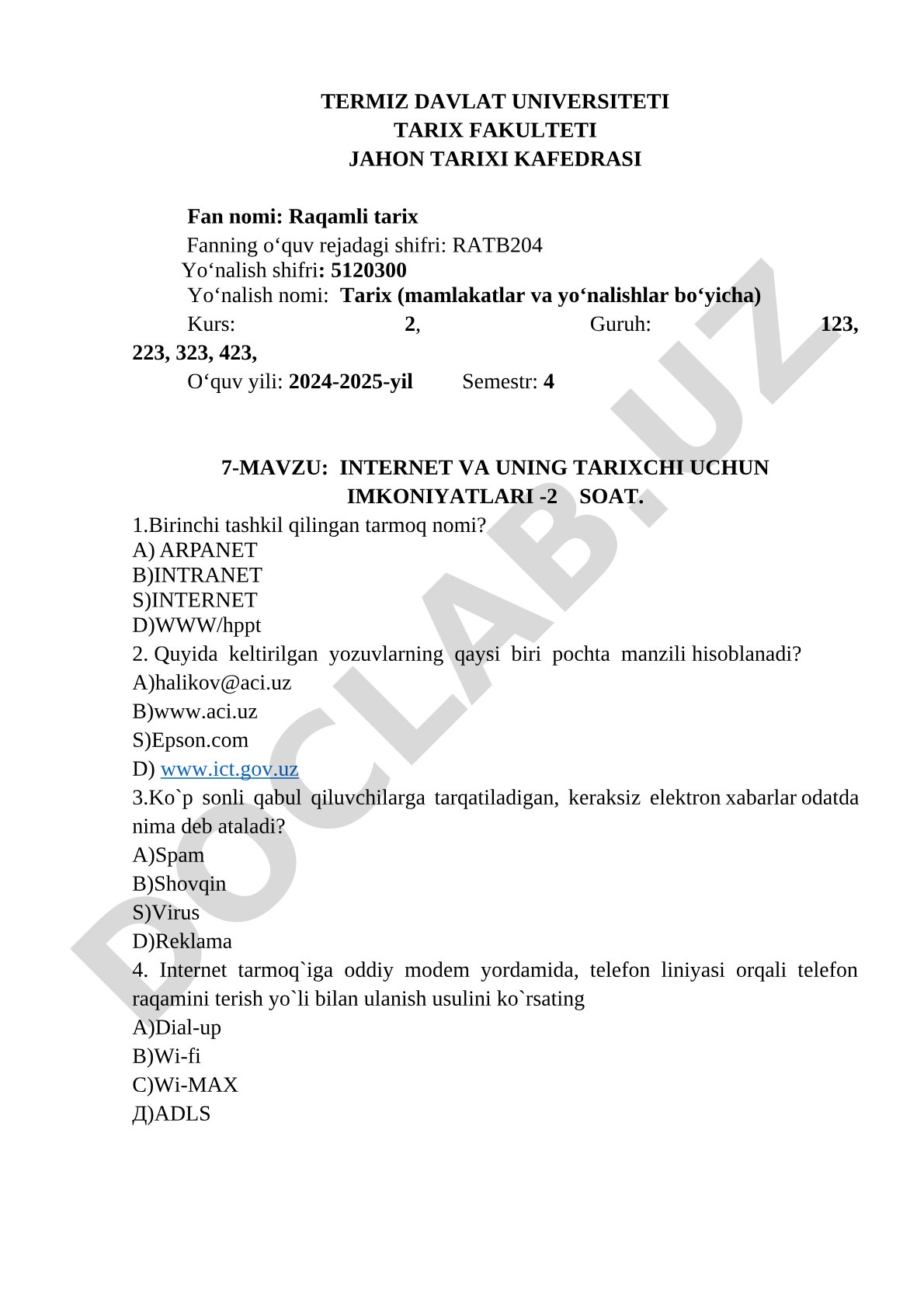 Internet va uning tarixchi uchun imkoniyatlari