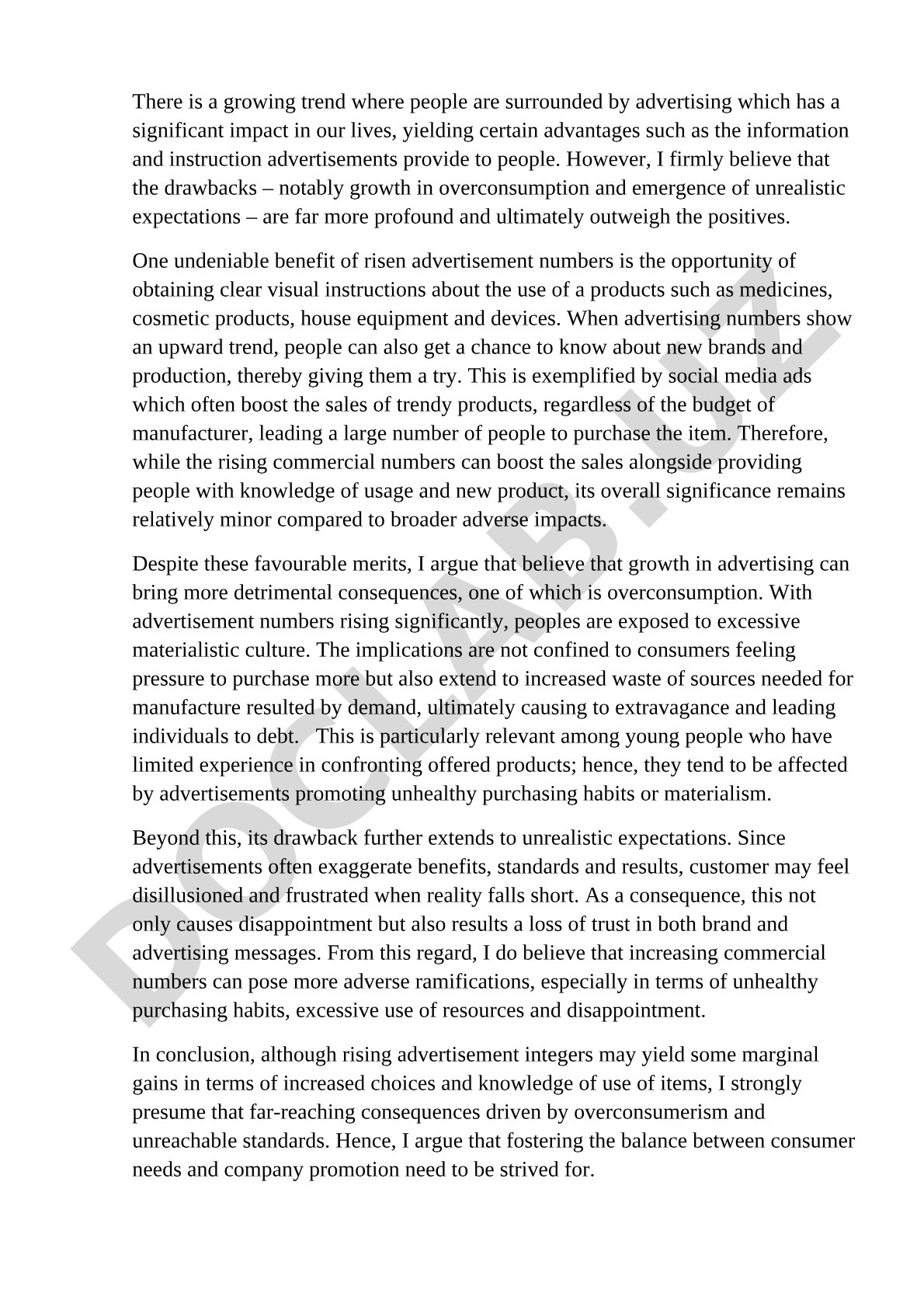 Impact of advertising on overconsumption and unrealistic expectations