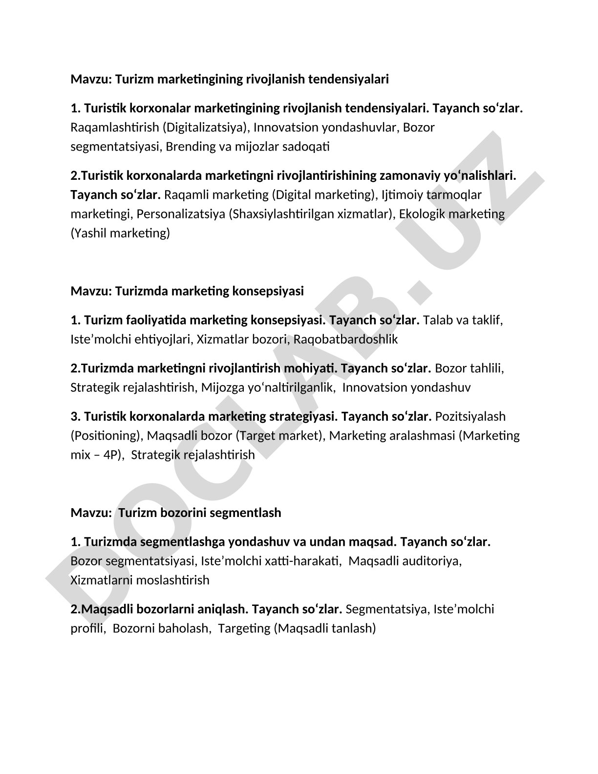 Turizm marketingining rivojlanish tendensiyalari