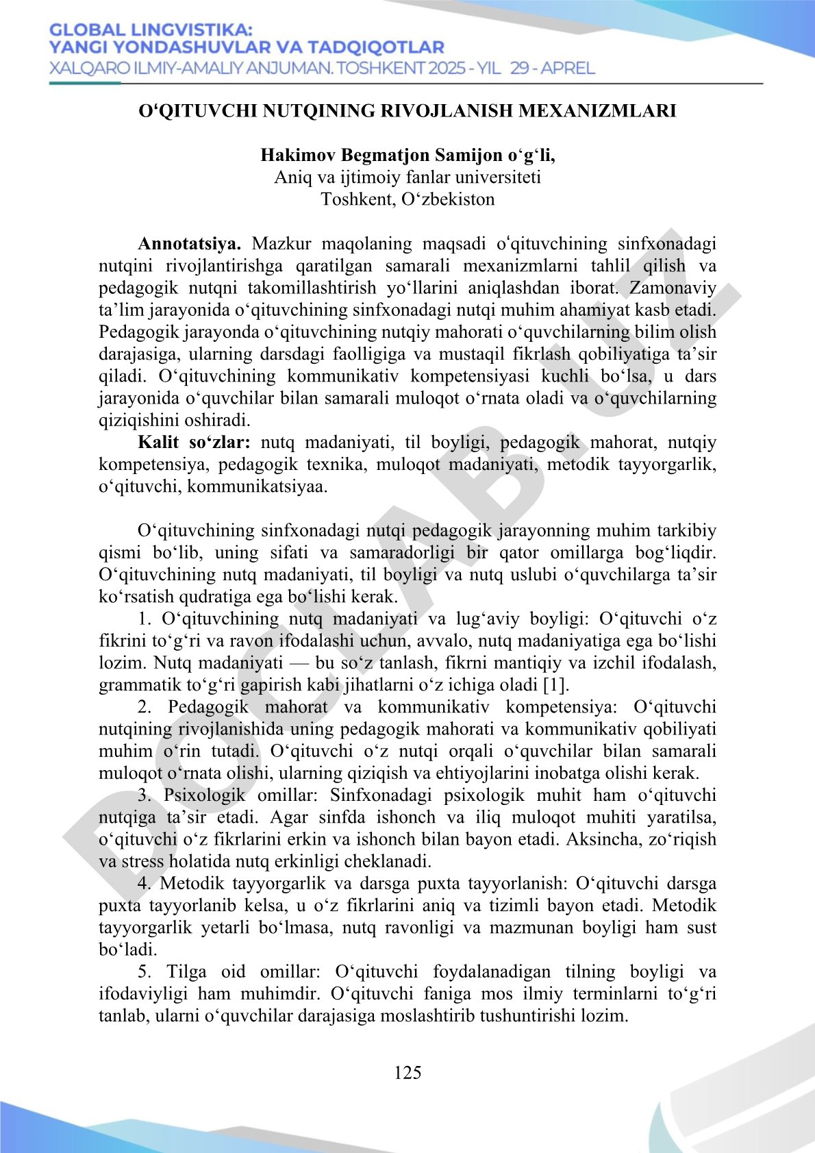 O'qituvchi nutqining rivojlanish mexanizmlari