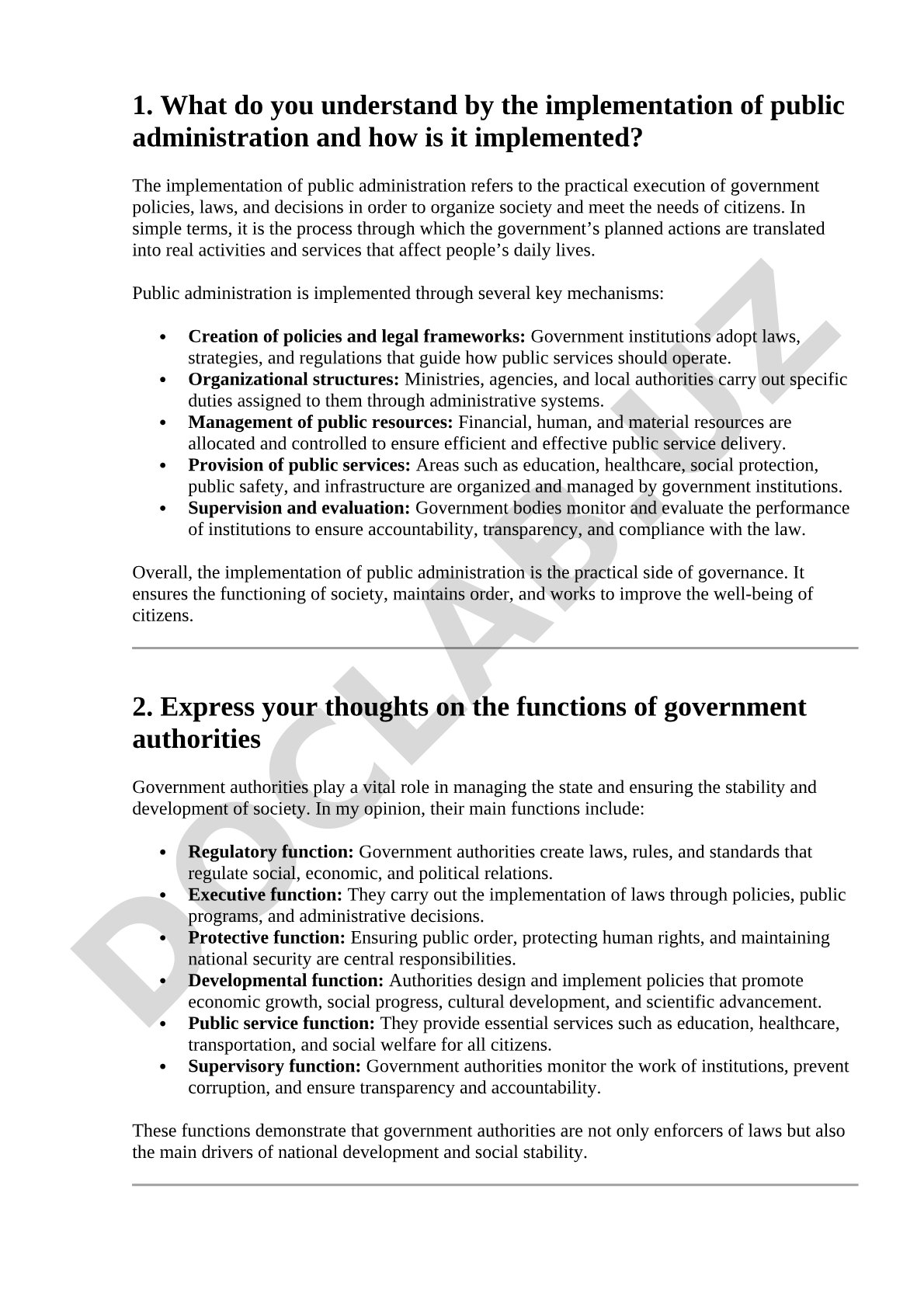 Implementation of Public Administration