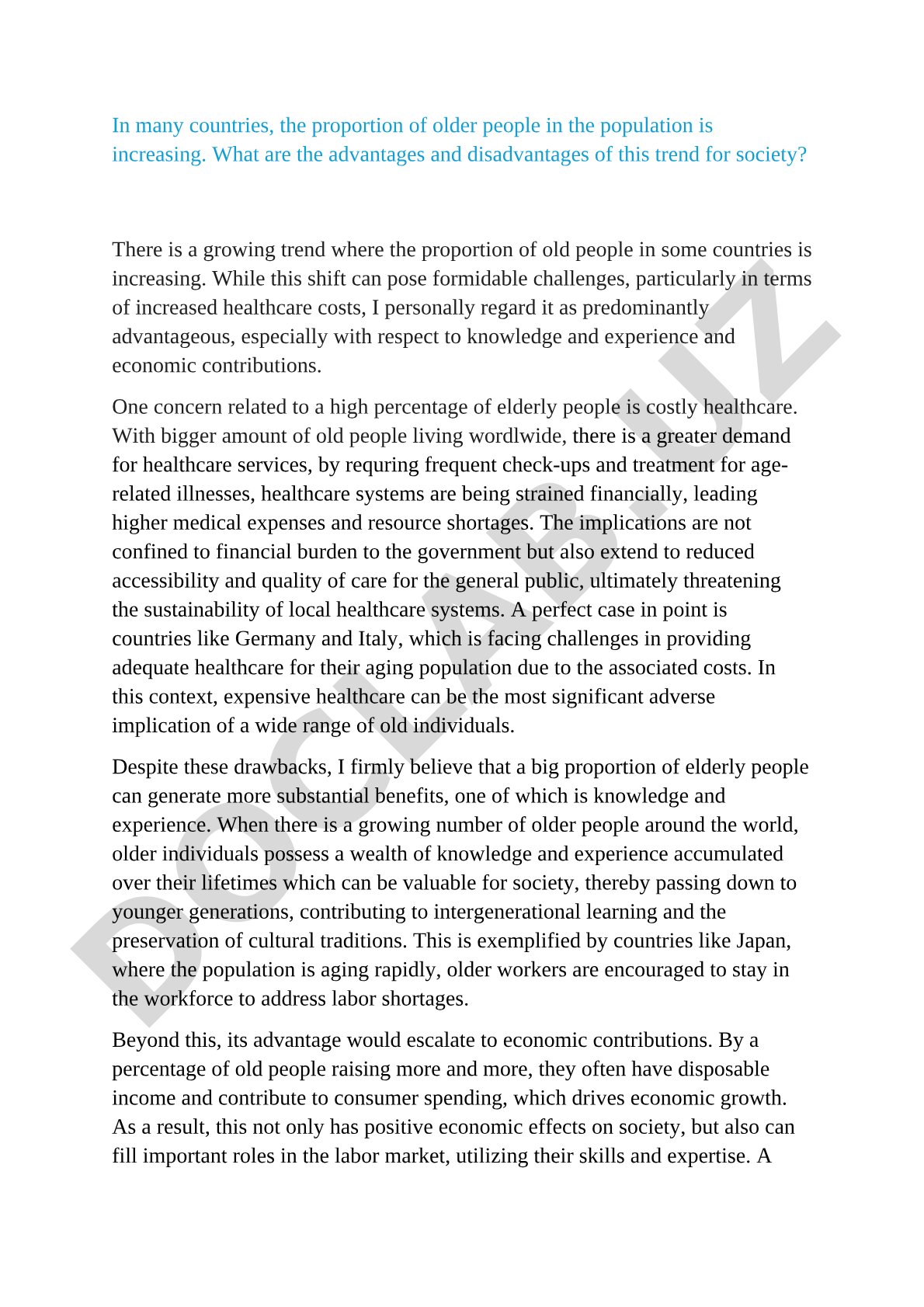 Advantages and disadvantages of increasing proportion of older people