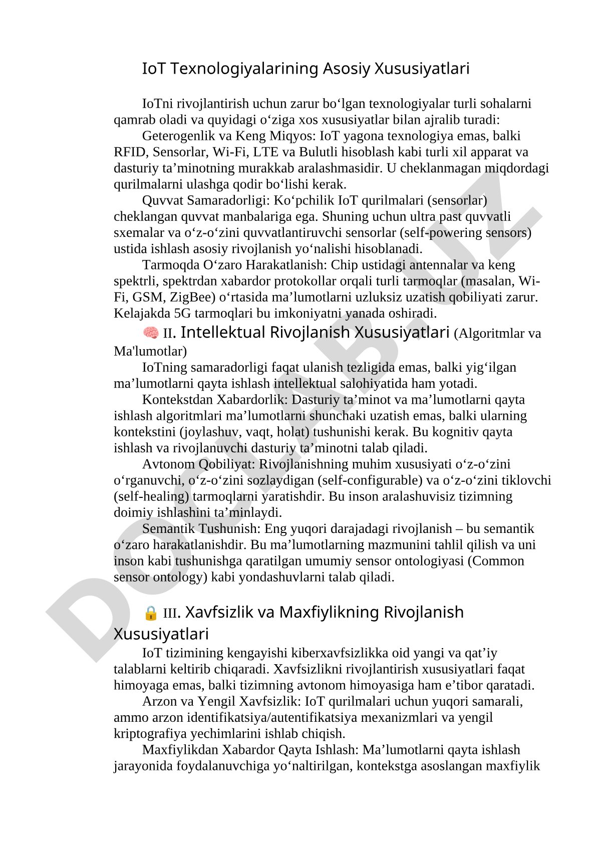 IoT Texnologiyalarining Asosiy Xususiyatlari