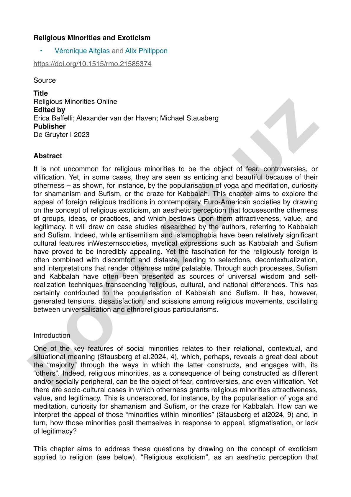 Religious Minorities and Exoticism